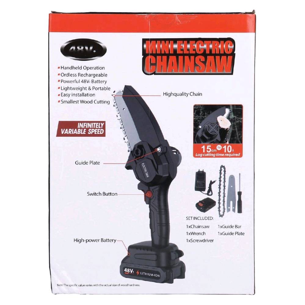 منشار لاسلكي صغير محمول 

منشار كهربائي صغير لاسلكي (Mini Electric Chainsaw)، وهو أداة يدوية محمولة ومخصصة لقص الخشب وتقليم الأشجار.أهم مواصفات ومحتويات المنتج:البطارية: يعمل ببطارية ليثيوم قوية بقدرة 48 فولت قابلة للشحن.التحكم بالسرعة: مزود بمفتاح تشغيل ذكي يتيح التحكم بالسرعة اللانهائية المتغيرة (Infinitely Variable Speed).الكفاءة: مصمم لقص الأخشاب بقطر يصل إلى 15 سم في غضون 10 ثوانٍ تقريبًا (تختلف المدة حسب صلابة الخشب).المحتويات المرفقة بالصندوق (Set Included):منشار كهربائي عدد 1 (Chainsaw)مفتاح ربط صامولة عدد 1 (Wrench)مفك براغي عدد 1 (Screwdriver)نصل التوجيه عدد 1 (Guide Bar)لوح حماية التوجيه عدد 1 (Guide Plate
السعر: 24 الف 
التوصيل: 4 لكل العراق