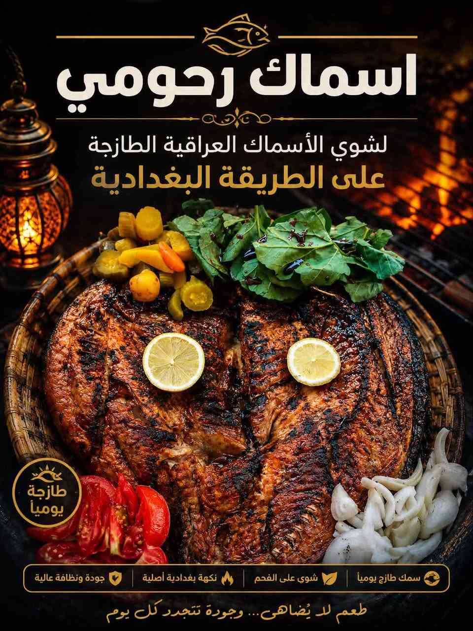 يالله الله هم صل على محمد وآل محمد

مطعم اسماك رحومي سمك مسكوف على الطريقه البغداديه
طعم لا يوصف ولا يقُارن سمك حي عراقي سمكه سوداء مال طارميه 🐟🐟🐟🐟🐟🐟🐟🐟🐟🐟🐟🐟🐟🐟

مسكوف مع المقبلات (طماطه-بصل-ليمون-عمبه-جرجير)🐠🐟🐠🐟🐠🐟🐠🐟🐠🐟🐠🐟🐠🐟🐠🐟

              طعم لاااااا يوصف😍

علون المحل الاسكان شارع مستشفى الطفل المركزي 
مجاور مولده عباس بلوكه  يوجد لدينا توصيل 

بأداره رحومي:***********

نص مكتوب في الصور:
- اسماك رحومي لشوي الأسماك العراقية الطازجة على الطريقة البغدادية طازجة يومياً سمك طازج يومياً شوي على الفحم نكهة بغدادية أصلية جودة ونظافة عالية طعم لا يُضاهى... وجودة تتجدد كل يوم