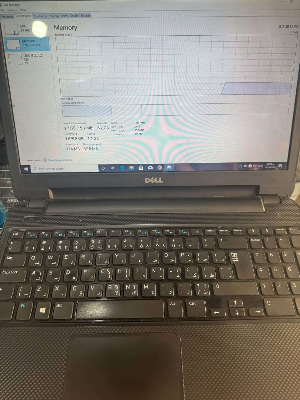 💻 لابتۆپی Dell Inspiron 3521 (خاوەن کارتی شاشەی دەرەکی AMD) 💻
ئەگەر بەدوای لابتۆپێکدا دەگەڕێیت کە سەرەڕای کاری ئۆفیس و خوێندن، بۆ بەرنامەی گرافیکی و یاری سووکیش دەستببات، ئەم مۆدێلەی Dell هەڵبژاردنێکی زۆر باشە:

✨ تایبەتمەندییە تەواوەکان:

1- ناوی لابتۆپ: Dell Inspiron 3521

2- پڕۆسێسەر (CPU): Intel Core i5-3317U @ 1.70GHz (نەوەی سێیەم - Gen 3)

3- ڕام (RAM): 8GB DDR3

4- هارد (Storage): 256GB SSD (FORCE LE 200) – خێراییەکی زۆر بەرز

5- کارتی شاشە (Graphics):
• دەرەکی: AMD Radeon HD 7670M (بۆ بەرنامەی گرافیکی و یاری)
• ناوەکی: Intel HD Graphics 4000

6- شاشە: ١٥.٦ ئینج (قیاسی گەورە)

7- کیبۆرد: کیبۆردی کامل دارای بەشی ژمارەکان (Numpad) بە پیتە کوردی و ئینگلیزییەکانەوە

8- سیستم: Windows 10 Pro (64-bit) ئامادەکراو

9- کەلوپەل و تایبەتمەندی تر: کامێرای وێبکام، وایەر شەحن، DVD Drive، دەرچەی HDMI و USB

💰 نرخ: تەنها ١٥٠ هەزار (کەمێک مەعامەلەی تێدایە)

📦 گەیاندن بۆ هەموو شارەکان بەردەستە!

📥 بۆ داواکردن و کڕین، نامە بنێرن بۆ وەتسئەپ یان سەردانی دووکان بکەن.

📞 ژمارەی تەلەفۆن و وەتسئەپ: ***********

📍 ناونیشان: هەڵەبجەی شەهید - پشت قوتابخانەی بورهان

نص مكتوب في الصور:
- Task Manager
- File Options View
- Processes Performance App history Startup Users Details Services
- CPU
- 2% 0.80 GHz
- Memory
- 1.7/7.9 GB (22%)
- Disk 0 (C: E:)
- SSD
- 1%
- Intel(R) Core(TM) i5-3317U CPU @ 1.70GHz
- % Utilization
- 100%
- 60 seconds
- Utilization
- 2%
- Speed
- 0.80 GHz
- Base speed:
- Sockets:
- Cores:
- 1.70 GHz
- 1
- 2
- Processes Threads Handles
- 140 1395 47763
- Up time
- 1:06:23:59
- Logical processors: 4
- Virtualization:
- L1 cache:
- L2 cache:
- L3 cache:
- Enabled
- 128 KB
- 512 KB
- 3.0 MB
- Fewer details
- Open Resource Monitor
- Type here to search
- DELL
- 04:12
- ENG
- 08/02/2025
- Task Manager File Options View Processes Performance App history Startup Users Details Services CPU 2% 0.81 GHz 8.0 GB DDR3 7.9 GB Memory 1.7/7.9 GB (22%) Memory Memory usage 60 seconds Memory composition In use (Compressed) 1.7 GB (15.1 MB) Available 6.2 GB Speed 1333 MHz Slots used: 2 of 2 Form factor: SODIMM Hardware reserved: 125 MB Committed 1.6/9.8 GB Cached 1.1 GB Paged pool 114 MB Non-paged pool 87.8 MB Fewer details Open Resource Monitor O Type here to search ENG
- Task Manager File Options View Processes Performance App history Startup Users Details Services 1 GHz Memory 1.7/7.9 GB (22%) Disk 0 (C: E:) SSD 0% Disk 0 (C: E:) FORCE LE 200-256 100% 60 seconds Active time 100 KB/s 0% 60 seconds Disk transfer rate Active time Average response time Capacity: 239 GB 0% 0.1 ms Formatted: 239 GB System disk: Yes Read speed Write speed Page file: Yes 0 KB/s 4.1 KB/s Type: SSD Fewer details Open Resource Monitor Type here to search 08:12 ENG DELL
- System Control Panel System and Security System Control Panel Home Device ... View basic information about your computer Windows edition Windows 10 Pro 	 2020 Microsoft Corporation. All rights reserved. System Manufacturer: Dell Technologies Model: Inspiron 3521 Processor: Intel(R) Core(TM) i5-3317U CPU @ 1.70GHz 1.70 GHz Installed memory (RAM): 8.00 GB (7.88 GB usable) System type: 64-bit Operating System, x64-based processor Pen and Touch: No Pen or Touch Input is available for this Display Dell Technologies support Phone number: 1-800-624-9896 Support hours: In the United States, 24 hours a day, 7 days a week Website: Online support Computer name, domain, and workgroup settings Computer name: DESKTOP-M419E0G Full computer name: DESKTOP-M419E0G Computer description: Workgroup: WORKGROUP Windows activation Windows is activated Read the Microsoft Software License Terms Product ID: 00330-80000-00000-AA975 See also Security and Maintenance Change product key Type here to search DELL
- Device Manager
- Control Panel
- File Action View Help
- Remote settings
- System protection
- Advanced system settings
- DESKTOP-M419E0G
- Audio inputs and outputs
- Batteries
- Bluetooth
- Cameras
- Computer
- Disk drives
- Display adapters
- AMD Radeon HD 7670M
- Intel(R) HD Graphics 4000
- DVD/CD-ROM drives
- IDE ATA/ATAPI controllers
- Keyboards
- Mice and other pointing devices
- Monitors
- Network adapters
- Print queues
- Processors
- Software devices
- Sound, video and game controllers
- Storage controllers
- System devices
- Universal Serial Bus controllers
- Windows activation
- Windows is activated Read the Microsoft Software License Terms
- Product ID: 00330-80000-00000-AA975
- See also
- Security and Maintenance