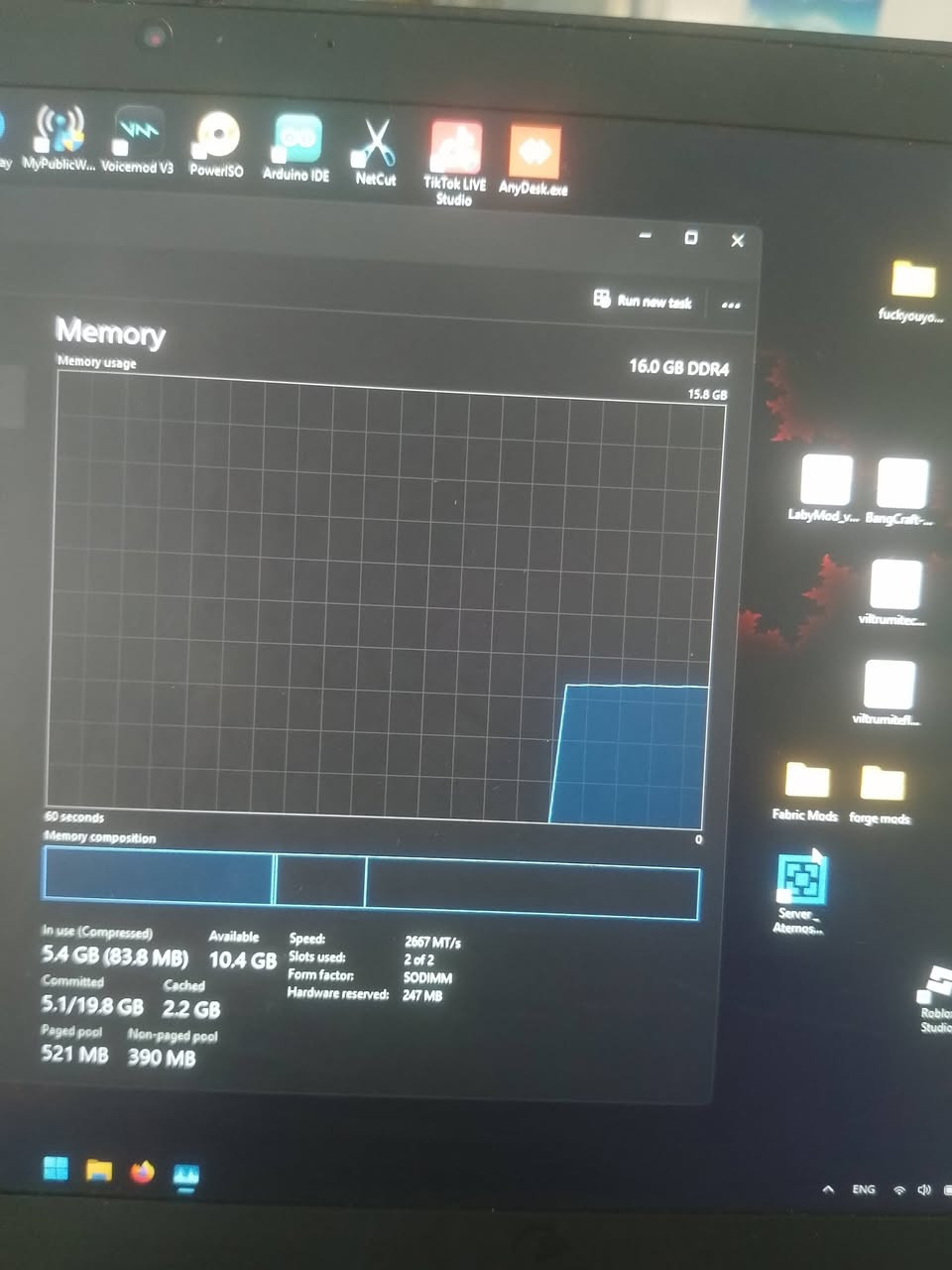 السلام عليكم
لابتوب Lenovo Thinkpad T14S GEN4
المواصفات:
CPU: INTEL CORE I5 جيل العاشر
GPU: INTEL UHD GRAPHICS 8 VRAM
RAM: 16 GB DDR4
STORAGE: 256 SSD NVME
الابتوب مميز و مرتب يجي وياه شاحنه اصليه مال شركه مكفوله و عمر البطاريه 88% نظيف جدا ما مستهلك يطول اكثر من 4 ساعات عل بطاريه حسب الاستعمال الشاشه تنفتح 180 درجه ميزه حلوه
الابتوب يجي وياه ماوس Apedra A9 Gaming Mouse RGB
وياه ايضا ماوس باد Black Raven RGB
الابتوب هذا يفيد الالعاب الخفيفه مثل half life و minecraft و valorant 60 fps يشتغل جيد على ماينكرافت مع المودات
اما للبرامج الهندسيه و البرمجه جدا جدا مميز لا يوجد تاخير في الجهاز بينما ان الجهاز يشتغل في 7.7 ثواني الى 9 ثواني موجود في ال task manager للاستفسار او الشراء راسلني على الواتساب فقط مكاني الديوانيه رقمي ***********
سعر الجهاز510 الف و بيها مجال للاعزاء

نص مكتوب في الصور:
- MyPublicW... Voicemod V3 PowerISO Arduino IDE NetCut TikTok LIVE AnyDesk.exe Studio
- MS
- fuckyouyo...
- GPU
- Intel(R) UHD Graphics
- 3D
- 0%
- Copy
- LabyMod_v... BangCraft-...
- viltrumitec...
- viltrumitefl...
- Video Decode
- Video Processing
- Fabric Mods forge mods
- Shared GPU memory
- 7.9 GB
- Server_ Aternos...
- Utilization
- GPU Memory
- 0.1/7.9 GB
- Temperature
- N/A
- Driver version:
- Driver date:
- DirectX version:
- Physical location:
- 31.0.101.2141
- 3/30/2026
- 12 (FL 12.1)
- PCI bus 0, device 2, function 0
- Roblo
- Studi
- ENG
- 4
- Disk 0 (C:)
- WDC PC SN730 SDBQNTY-256G-1001
- Active time
- 100%
- 60 seconds
- Disk transfer rate
- 100 MB/S
- 60 MB/S
- 87%
- Average response time
- 1.4 ms
- Read speed
- 65.8 MB/s
- Write speed
- 17.3 MB/s
- Capacity:
- Formatted:
- System disk:
- Page file:
- Type:
- 239 GB
- Yes
- SSD (NVMe)
- Run new task
- +
- ...
- LabyMod_v...
- BangCraft...
- viltrumitefi...
- Server Aternos...
- MyPublicW... Voicemod V3 PowerISO Arduino IDE NetCut TikTok LIVE AnyDesk.exe Studio Memory Memory usage 16.0 GB DDR4 15.8 GB 60 seconds 0 Memory composition In use (Compressed) Available Speed: 2667 MT/s 5.4 GB (83.8 MB) 10.4 GB Slots used: 2 of 2 Form factor: SODIMM Committed Cached Hardware reserved: 247 MB 5.1/19.8 GB 2.2 GB Paged pool Non-paged pool 521 MB 390 MB fuckyouyo... LabyMod_v... BangCraft-... viltrumitec... viltrumitefl... Fabric Mods Forge mods Server Aternos... Roblox Studio
- CPU Intel(R) Core(TM) i5-10310U CPU @ 1.70GHz 100% 60 seconds 0 Utilization 20% Speed 3.57 GHz Processes 180 Threads 3552 Handles 89399 Up time 0:17:25:58 Base speed: 2.21 GHz Sockets: 1 Cores: 4 Logical processors: 8 Virtualization: Enabled L1 cache: 256 KB L2 cache: 1.0 MB L3 cache: 6.0 MB