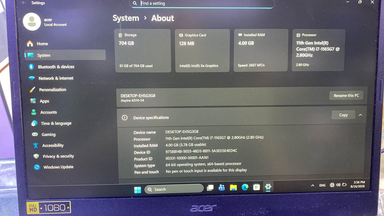 i7-١١جيل • ٤ جيجا رام • شاشة فول HD