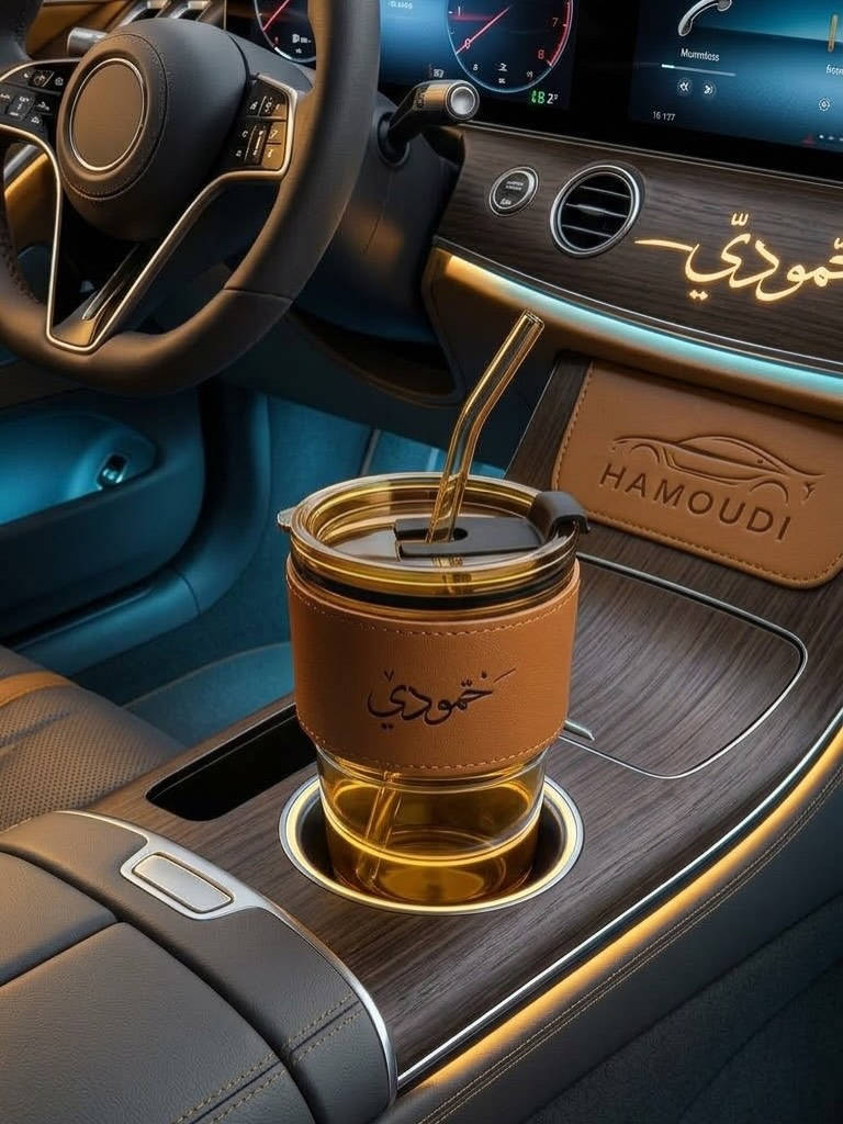 كوب باسمك • غلاف جلدي • هدية فاخرة