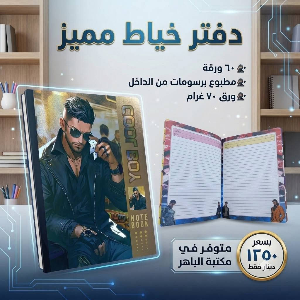 📚✨ دفتر خياط برسومات مميزة ✨📚
دفتر عملي وأنيق، مناسب للطلاب والاستخدام اليومي 💯
📝 ٦٠ ورقة
🎨 رسومات مطبوعة في الداخل
📄 ورق ٧٠ غرام
💰 السعر ١٢٥٠ دينار فقط
🔥 متوفر الآن في مكتبة الباهر
📍 العنوان: عنه – نهاية شارع الحضرة – قرب جامع النور
📲 للطلب والاستفسار:
***********
***********
🚚 التوصيل متوفر:
داخل قضاء عنه ١٠٠٠ دينار فقط
جميع المحافظات ٥٠٠٠ دينار فقط
