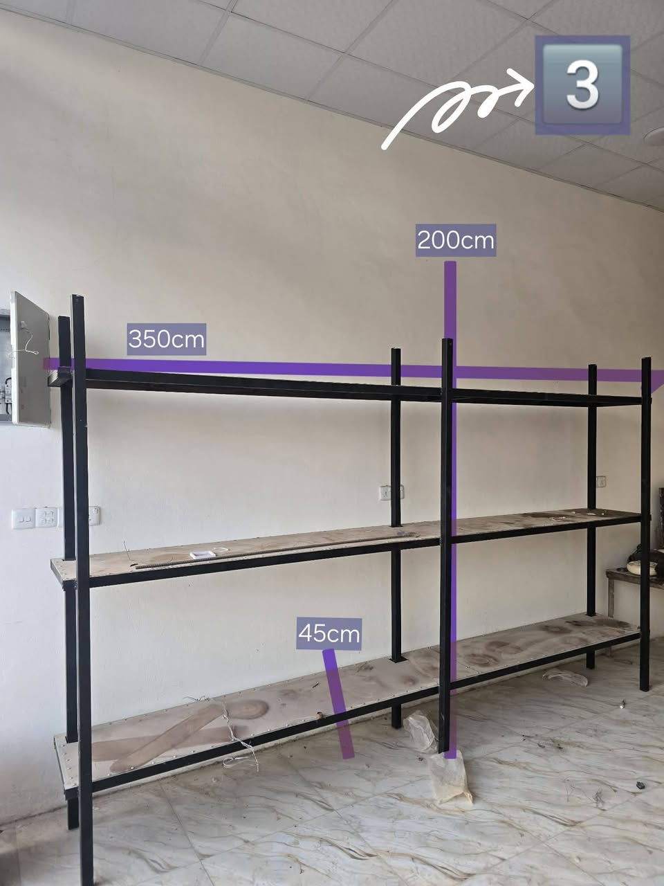 ميوزه عدد ٣  ثقيل يتحمل أوزان
الأول  
الطول 450cm
العرض 45cm
الارتفاع 200cm
السعر 150 الف
الثاني 
الطول 300cm
العرض 50cm
الارتفاع 200cm
السعر 100الف 
الثالث 
الطول 350cm
العرض 45cm
الارتفاع 200cm
السعر 125 الف
***********
مكاني الرحمه

نص مكتوب في الصور:
- 2 200cm 300cm .50cm
- 1 400cm 200cm 45cm
- 3 350cm 200cm 45cm