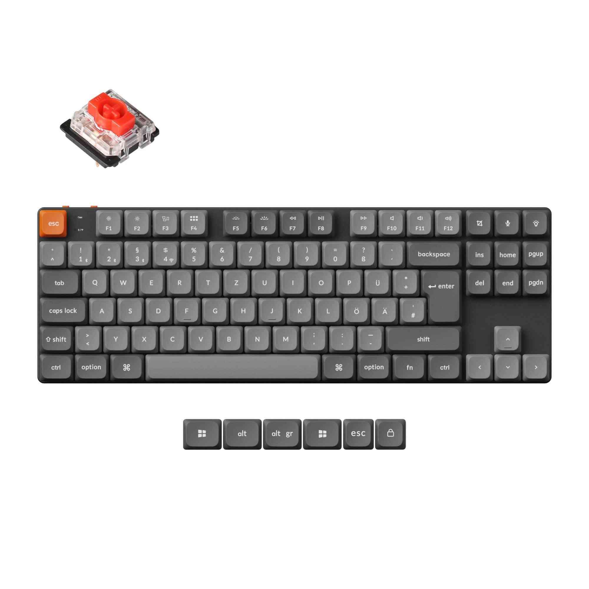 لوحة المفاتيح Keychron K1 Max هي لوحة مفاتيح ميكانيكية لاسلكية نحيفة للغاية ومخصصة للمحترفين واللاعبين التصميم والحجم: تصميم TKL بنسبة 80% (بدون لوحة الأرقام الجانبية) لتوفير مساحة واسعة على المكتب مع الاحتفاظ بمفاتيح الأسهم والوظائف الأساسية. هيكل نحيف للغاية فائق الرقة بإطار من الألومنيوم اتصال لاسلكي سريع بتردد 2.4 جيجاهرتز (مع مستقبل USB معدل بمعدل استطلاع 1000 هرتز لأداء ممتاز في الألعاب).اتصال لاسلكي عبر البلوتوث 5.1 (يتوافق مع أجهزة متعددة كالحواسيب، الهواتف، والأجهزة اللوحية).اتصال سلكي عبر كابل USB Type-C المفاتيح (Switches): تأتي بمفاتيح Gateron الميكانيكية منخفضة الارتفاع (Low-Profile)، وغالباً ما تتوفر بمفتاح Gateron الأحمر الخطي (Red Linear) لكتابة هادئة وسريعة. (تتوفر بنسخ تدعم التبديل السريع Hot-swappable في بعض الإصدارات لتغيير المفاتيح بسهولة)إضاءة الخلفية: إضاءة RGB متحركة ونابضة بالحياة مع أنماط مختلفة يمكن تخصيصها جديد ممستخدم السعر 110

نص مكتوب في الصور:
- QMK VIA QMK/VIA Support Ultra-Slim 2.4GHz & Bluetooth Support macOS & Win 1000 Hz Polling Rate Hot-Swappable Option Acoustic Foam Double-Shot PBT Keycaps