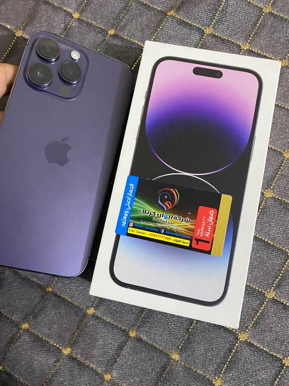 ايفون 14 برو ماكس
الشريحة : دبل شريحة مو تك

لون : بنفسجي 💜

ذاكرة : 256GB 

بطارية : 78 🔋

نظافة : %100 شخط مابي بس جهه الكفر بعد تعرفون 

نموذج : Ⓜ️

الملحقات : كارتونة وانطيك كيبل 

العنوان : كربلاء  

السعر : 825 ♥️

للاستفسار  متواجد عالخاص او واتساب ***********

نص مكتوب في الصور:
- ١:٢٧
- < البطارية
- حالة البطارية والشحن
- رسالة مهمة حول البطارية
- حالة بطاريتك متدنية جدًا. يمكن أن يبدل أحد مزودي خدمة
- Apple المعتمدين البطارية لاستعادة الأداء والطاقة
- القصويين.
- العثور على خيارات الخدمة...
- ٧٨%
- الحد الأقصى للقدرة
- هذا قياس لقدرة البطارية مقارنة بقدرتها عندما كانت جديدة. قد
- تسبب القدرة المنخفضة بتقليل ساعات الاستخدام بين عملية الشحن
- والأخرى.
- أقصى قدرة للأداء
- ستساعد الأنظمة المضمنة في النظام والمكونات في تخفيف آثار الأداء
- التي قد تلاحظها أثناء التقدم الكيميائي في عمر بطارية iPhone.
- شحن البطارية المحسن
- للحد من استنزاف عمر البطارية، يتعلم الـ iPhone من عادات الشحن
- اليومية، بحيث ينتظر ولا يتجاوز ٨٠٪ حتى يحين موعد حاجتك إلى
- استخدامه.