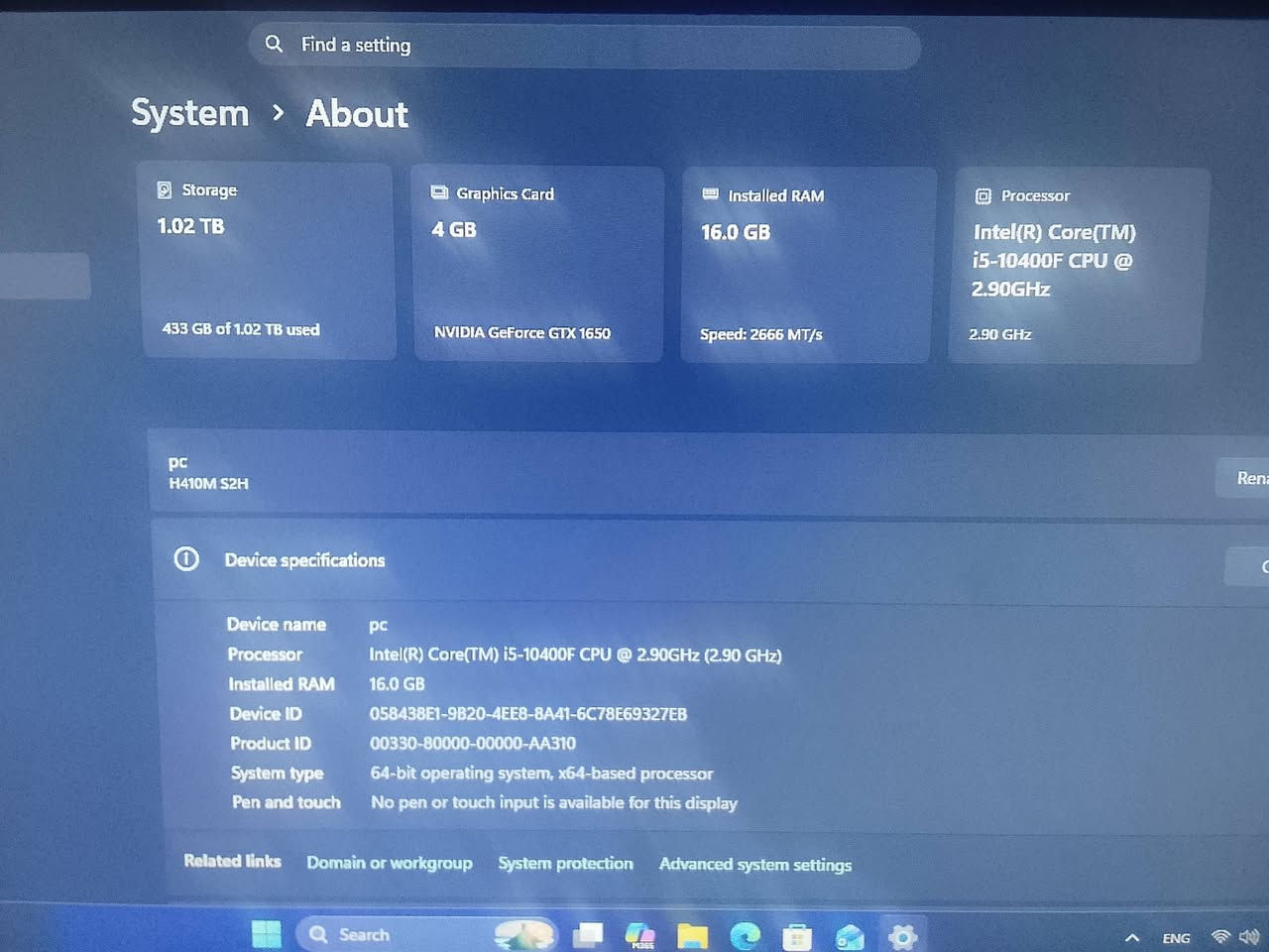 i5-10400f • GTX 1650 • رام 16جيجا