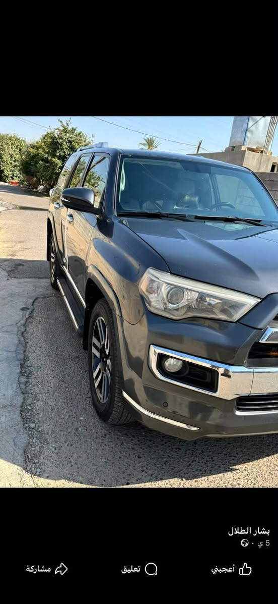 🚘 للبيع | تويوتا فور رنر 2018 (Toyota 4Runner Limited)
المواصفات:
✅ موديل: 2018
✅ الفئة: Limited
✅ محرك 6 سلندر (4.0L V6)
✅ ناقل حركة أوتوماتيك
✅ نظام دفع رباعي (4×4)
✅ تشغيل بصمة وستارت
✅ فتحة سقف
✅ مقاعد جلد كهربائية مع تدفئة وتهوية
✅ شاشة لمس مع كاميرا خلفية وملاحة
✅ حساسات أمامية وخلفية
✅ نظام دخول ذكي
✅ جنوط ألمنيوم أصلية
✅ مكيف ثنائي التحكم
✅ السيارة بحالة ممتازة وجاهزة للاستخدام

📍الموقع: _____ العلم صلاح الدين 
💰السعر: 250$ (قابل للتفاوض بالمعقول)

للاستفسار أو المعاينة يرجى التواصل على الخاص أو الاتصال على الرقم: ***********
📞 __________
