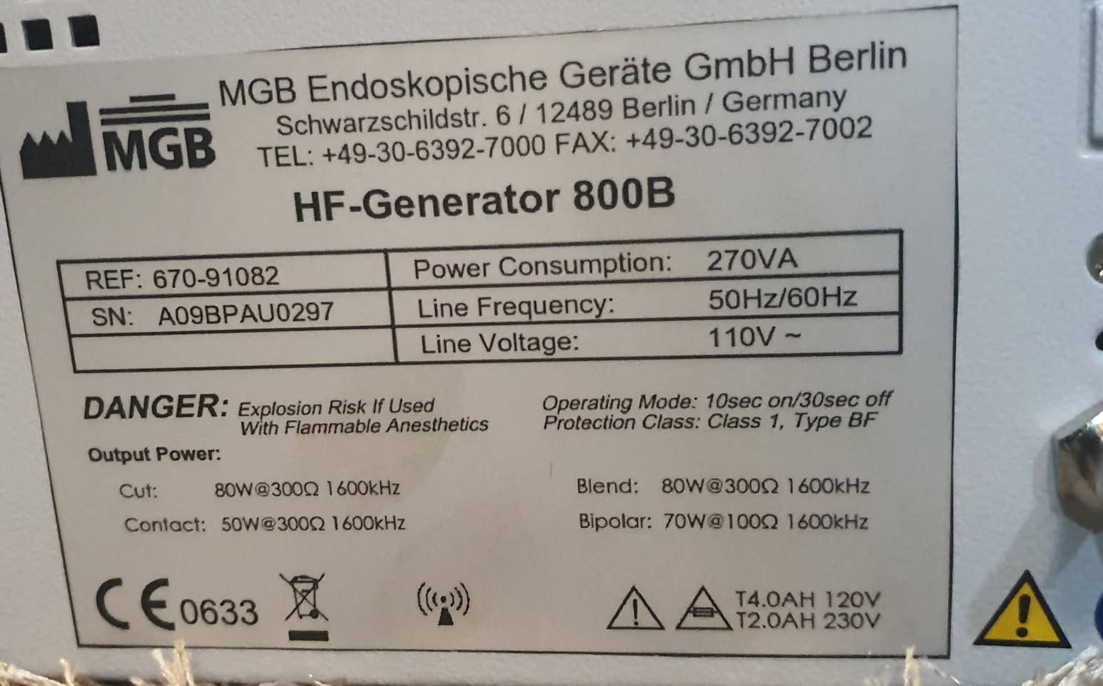 #Radio_wave_electrosurgical 
متوفر حاليا كمية محدودة 
بأفضل الأسعار، 
جهاز التخثير الجراحي الكهربائي بموجة الراديو من HF-800 B

جهاز الكوتري الألماني  MGB🇩🇪
للعيادات والمستشفيات 
80w

(bipolar ) and (monopolar ) 
الملحقات 
فوت سويج 
كيبل ارض. إيرث
قلم مونوبولار استخدام واحد

الوصف

 التخثير الجراحي الكهربائي بموجة الراديو من HF-800 B، MGB

زيادة تردد العمل - التعامل الدقيق مع الأقمشة: قسم تجميلي، الحد الأدنى من النخر الإقليمي على المستوى المجهري. النطاقات: التجميل، جراحة العيادات الخارجية، أمراض النساء، التنظير الداخلي لجراحة LOR
MGB
ألمانيا

• قوة الجهاز: 80 وات.
• ضبط دقيق للجهاز مع خطوة تعزيز الطاقة إلى 1 وات.
• إمكانية الاتصال المتزامن لأداتين : حامل أقطاب كهربائية أحادية القطب وملاقط ثنائية القطب.
• إمكانية تفعيل الأوضاع الأحادية القطب: من خلال الدواسة أو عن طريق الأزرار الموجودة على مقبض حامل الأقطاب الكهربائية أحادية القطب.
• التحكم الآلي في الاتصال بالقطب المحايد (نظام الوقاية من الحروق).

أوضاع التشغيل
• القطع النقي أحادي القطب
• القطع المختلط أحادي القطب
• التخثر بالتلامس أحادي القطب
• التخثر ثنائي القطب
الحالة: جديد
http://wa.me/9647740935631  التواصل واتساب
***********
***********

#asunm_medical
