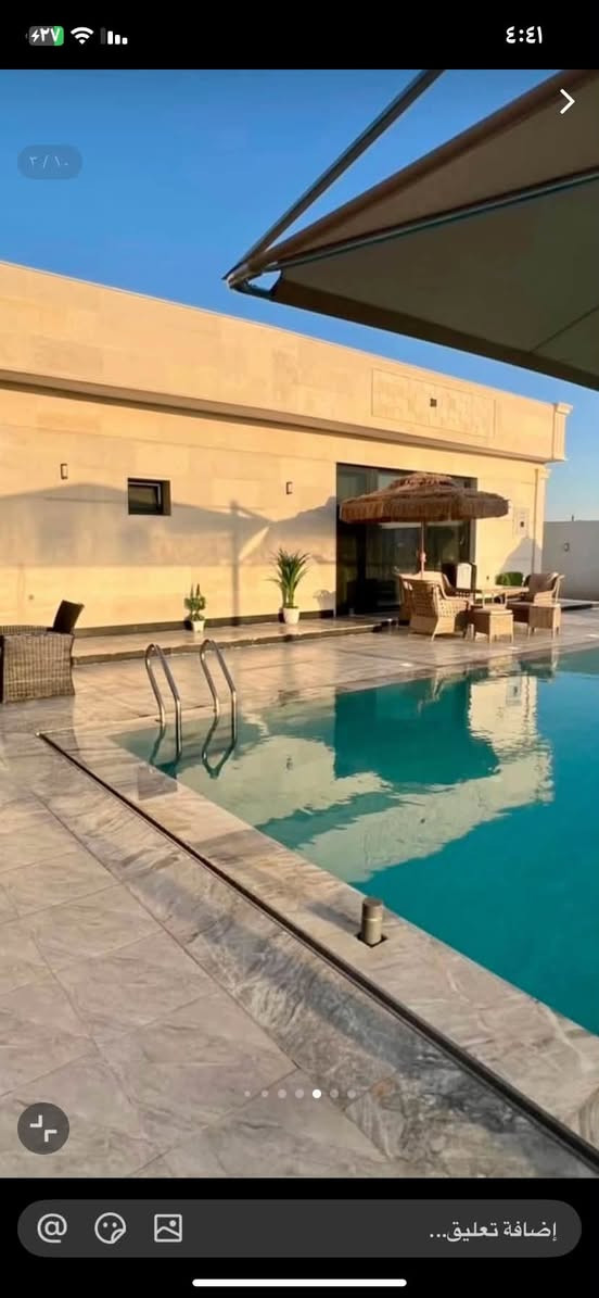 *📌 مزرعة (منتجع ضل)🏝️
*متوفر موثقه في تطبيق اجرلي ✅
*✨ مميزات المزرعة:*
🔹 *مسبح كـبير* 🏊🏻 نظيف ومجهز للعوائل  
🔹مسبح صغير للأطفال 🏊🏼
🔹 *2 غرف نوم + صالة كبيرة* مكيفة بالكامل 🏘️  
🔹 *مطبخ داخلي * مجهز للطبخ والشوي 🥘🍚  
🔹 *شواية سمك مع كافة ملحقاتها* 🍖🍗🍢  
🔹 *مراجيح وألعاب للأطفال* 🎡⛱️ آمنة وممتعة  
🔹 *منضدة تنس* 🏓  
🔹 *فيشة* 🕴🏻
🔹 *ريشه🏸🎾
🔹 *كره طائره🏀
🔹بليارد
🔹حديقه كبيره وخضراء
🔹 *كهرباء 24 ساعة* بدون انقطاع 🚨💡📺
🔹باربكيو مجهز لشوي كامل 🍢
🔹انترنت 24ساعه 🛜

*📍 الموقع:* بغداد - أبو غريب - قرب مركز شرطة عكركوف

*📞 للحجز والاستفسار:*
واتساب: ***********

نص مكتوب في الصور:
- ٤:٤١
- إضافة تعليق...
- ٤:٤١ ٤٣٧ إضافة تعليق...
- ٤:٤١ ٣/١٠ إضافة تعليق...