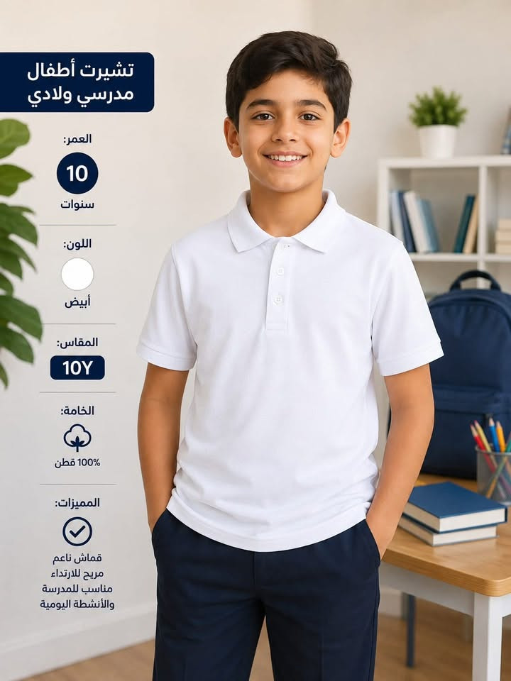 متوووفر شلعه مدرسي 💥💥القطعه تطلع عليكم  الفين فقط متخيلين السعر بيش متبيعون انتو ربحانين 

يجي 130 قطعه مشكل تشيرت قطني حجري ولادي وبناتي ويجي قمصان 

سعر الشلعه 250 ❤️‍🔥❤️‍🔥شامل التوصيل لباب البيت 

للحجز مراسله الرقم ***********

نص مكتوب في الصور:
- تشيرت أطفال مدرسي بناتي العمر: 10 سنوات اللون: أبيض المقاس: 10Y الخامة: 100% قطن المميزات: قماش ناعم مريح للارتداء مناسب للمدرسة والأنشطة اليومية
- تشيرت أطفال مدرسي ولادي
- العمر:
- 10 سنوات
- اللون:
- أبيض
- المقاس:
- 10Y
- الخامة:
- قطن 100%
- المميزات:
- قماش ناعم
- مريح للارتداء
- مناسب للمدرسة
- والأنشطة اليومية
- قميص مدرسي ولادي العمر: 14_15 قماش ناعم ومريح تصميم أنيق وكلاسيكي خامة ممتازة وجيدة التهوية
- 10
- سنوات
- 100% قطن
- مناسب للمدرسة والأنشطة اليومية