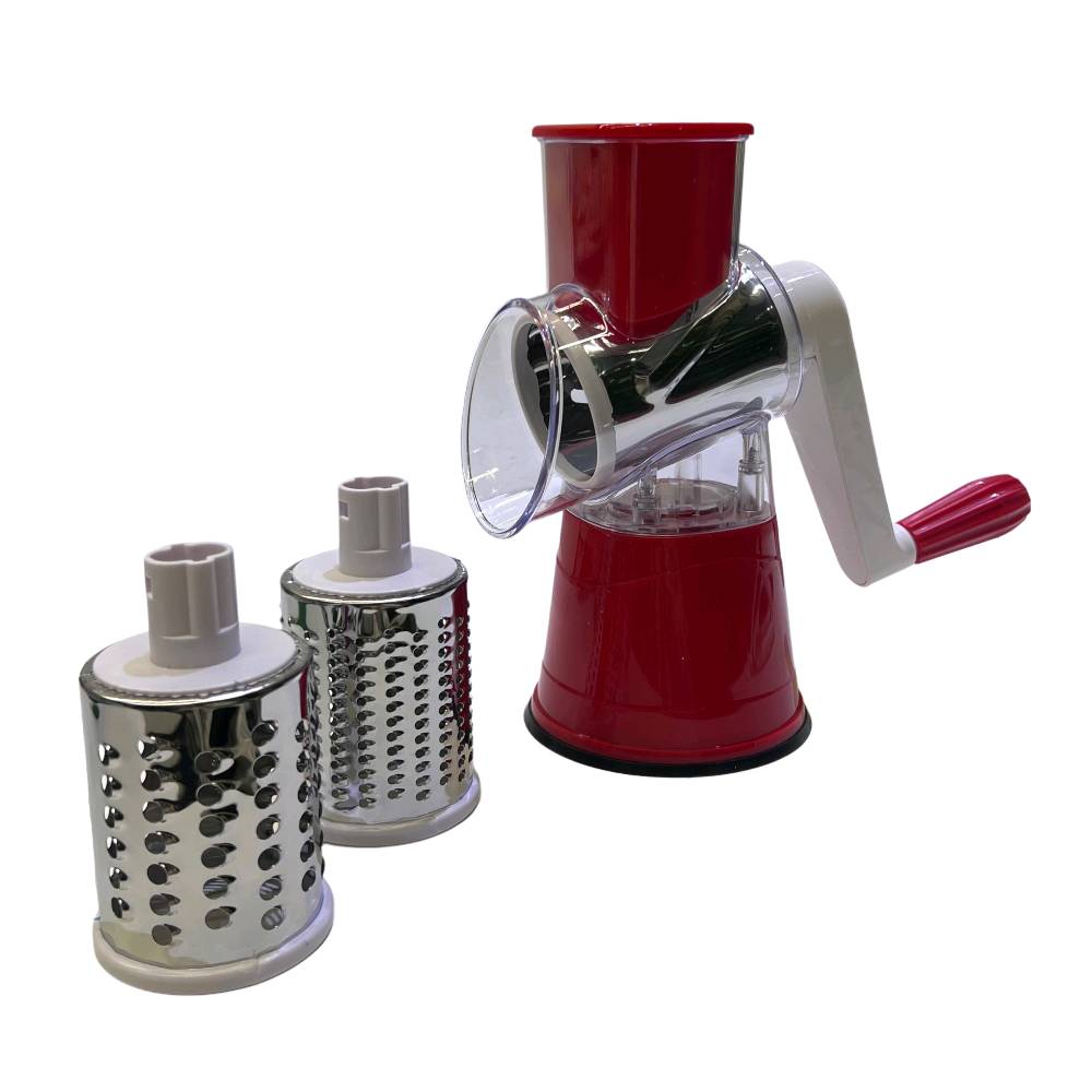 مبشرة خضار وجبن يدوية دوّارة بقاعدة شفط – Tabletop Drum Grater

• مبشرة دوّارة تعمل باليد مصممة لتبشير وتقطيع مجموعة متنوعة من الأطعمة مثل الجبن والخضار والمكسرات بسهولة على سطح الطاولة.

• تعمل بآلية تدوير يدوية سهلة الاستخدام تساعد على برش أو تقطيع المكونات بسرعة.

• تحتوي على 3 أسطوانات من الستانلس ستيل قابلة للتبديل: برش ناعم، برش خشن، وتقطيع شرائح.

• قاعدة شفط قوية تثبّت الجهاز على الأسطح النظيفة والملساء غير المسامية أثناء الاستخدام.

• فتحة إدخال واسعة مع دافع للطعام للمساعدة على إدخال المكونات مع إبقاء اليد بعيدًا عن الشفرات.

• تصميم قابل للفك والتنظيف حيث يمكن فصل الأجزاء بسهولة بعد الاستخدام.

• مخرج مائل للطعام يساعد على تقليل انسداد المكونات أثناء التشغيل.

• نوع المنتج: مبشرة طاولة دوّارة يدوية
• رقم الموديل الظاهر: Z-2967
• آلية التشغيل: تدوير يدوي (Handle crank)
• الشفرات: 3 أسطوانات من الستانلس ستيل

• أنواع الشفرات:
 • بشر ناعم (Fine)
 • بشر خشن (Coarse)
 • تقطيع شرائح (Slicing)

• قاعدة التثبيت: قاعدة شفط (Suction Base)
• الاستخدام: برش وتقطيع الجبن، الخضار، البسكويت، والمكسرات

محتويات العلبة:
• قاعدة الجهاز مع نظام الشفط
• مقبض التدوير (Handle)
• وحدة إدخال الطعام (Feeding Jar / Hopper)
• دافع الطعام (Food Pusher)
• أسطوانة تقطيع شرائح (Slicing Drum)
• أسطوانة برش ناعم (Fine Shredder)
• أسطوانة برش خشن (Coarse Shredder)
• ورقة تعليمات الاستخدام والتجميع