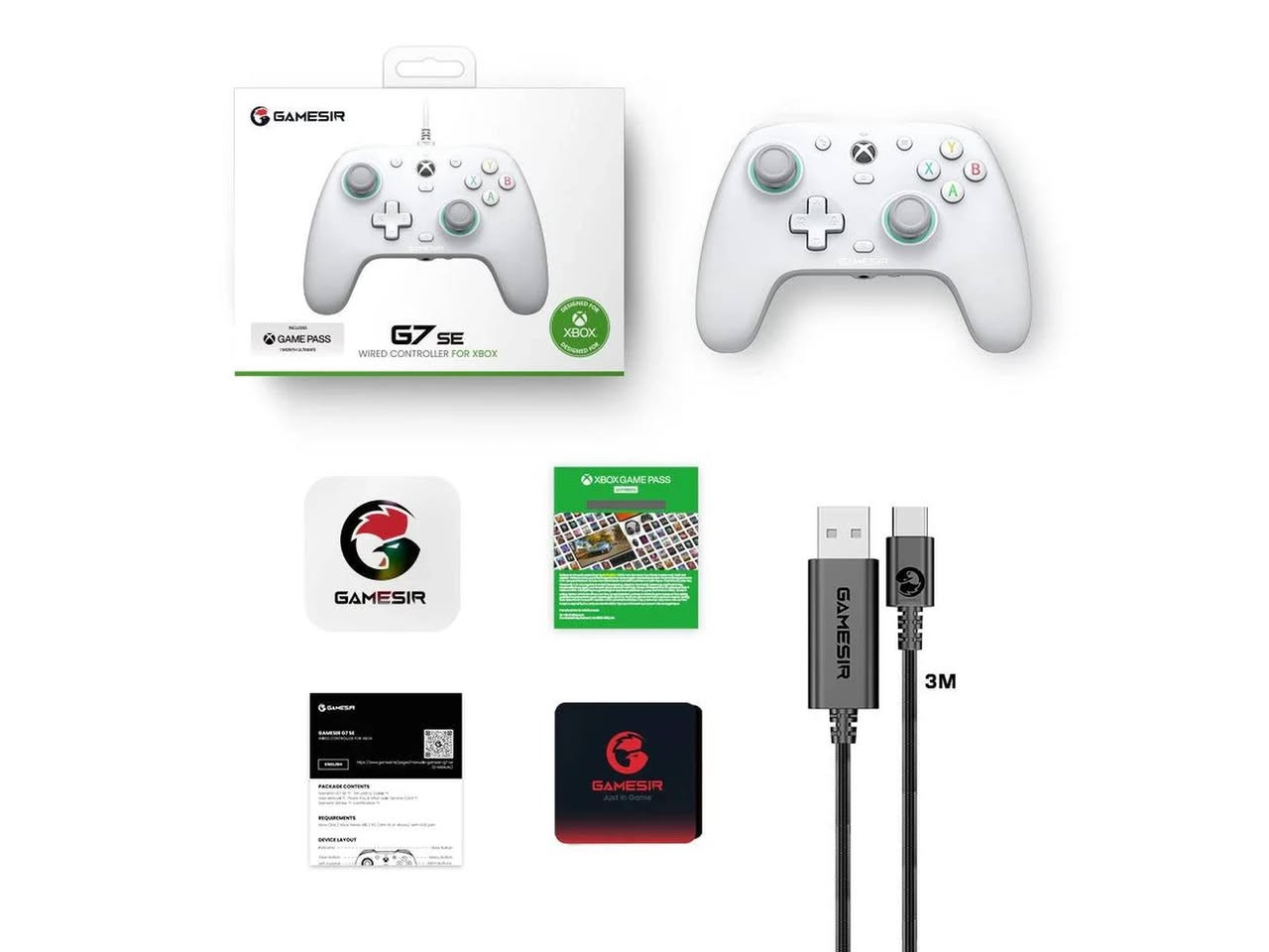 GAMESIR G7 SE 
Windows 
Xbox one
Xbox series S/X
Game pass ultimate 1 month free
New
جوستك محترفين مع كامل ملحلقاتها جديد غير مستخدم
يحتوي على كارت كيم باص 1 شهر 
سعر 50 الف 
***********

نص مكتوب في الصور:
- 3M