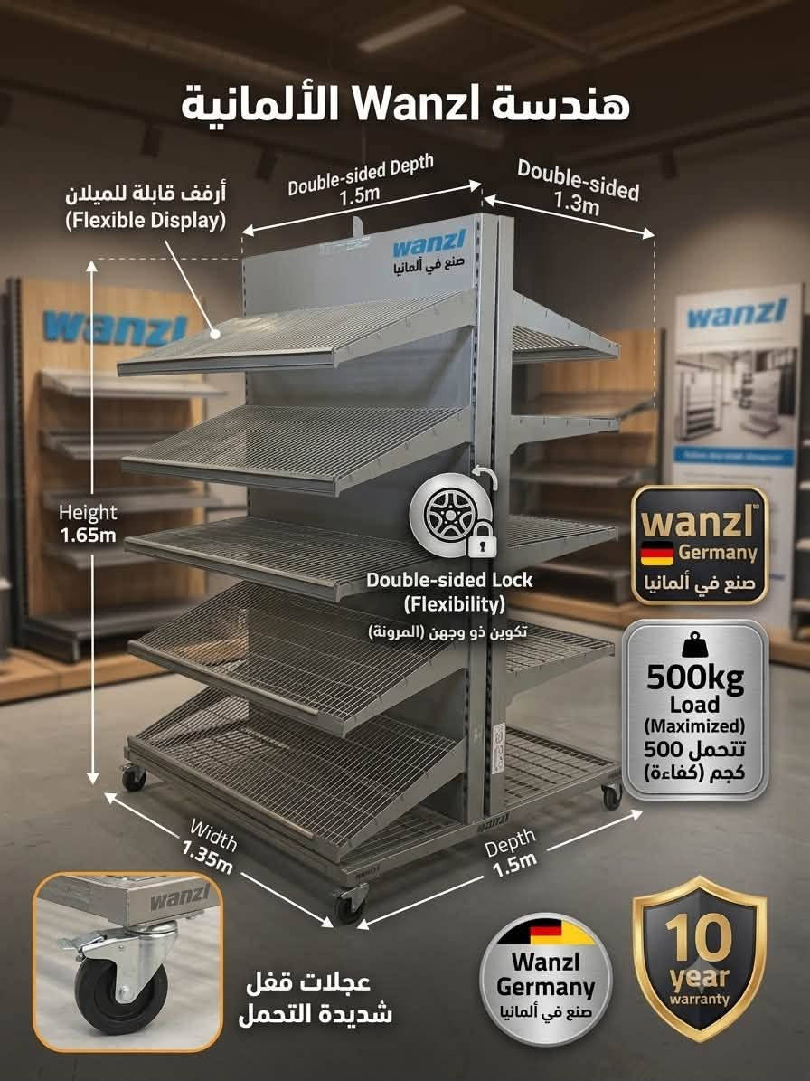 هل تبحث عن متانة، مرونة، ومساحة عرض ممتازة؟ 🛒
شركة Winter Cooling Systems تقدم لك الرفوف الألمانية المصممة خصيصاً لك! لتبرز منتجاتك بأفضل صورة وتلبي كافة احتياجاتك التجارية.

📌 المواصفات الفنية:

 💪 قوة التحمل: تتحمل أوزان ثقيلة تصل حتى 500KG.
 📏 الأبعاد المثالية: الارتفاع 1.65م | العمق 0.75م | العرض 1.35م.

 🗄️ مساحة العرض: تتكون من 3 رفوف علوية بالإضافة إلى القاعدة الأرضية، لتوفر لك مساحة 4 أرفف بالكامل.

✨ مميزات حصرية:
 🔄 تصميم ذكي: رفوف قابلة للحركة (مستقيمة أو مائلة) لتعطيك خيارات متعددة وأنيقة لعرض بضاعتك.

 🛞 سهولة التنقل بأمان: مزودة بعجلات متينة جداً ومخصصة للأوزان الثقيلة، مع نظام "قفل" لتثبيت العارضة بأمان تام في مكانها.

 🛠️ مرونة الترتيب: استخدمها كعارضة بوجه واحد (ملاصقة للجدار)، أو اجعلها بوجهين (جزيرة منتصفية) من خلال دمج قطعتين "ظهر بظهر" وقفلها معاً بكل سهولة.

🔥 اغتنم الفرصة الآن!
احصل على أقوى عارضة ألمانية في السوق مع ضمان حقيقي 
لمدة 10 سنوات.

❄️ عروض متكاملة من Winter Cooling Systems:
اتصلوا بنا الآن واحصلوا على عروض خاصة لتجهيز السوبر ماركت، الهايبر ماركت، والماركتات بكافة أحجامها بأحدث أنظمة التبريد والعارضات العالمية.

📞 للتواصل والحجز:
▪️ ***********
▪️ ***********

⚠️ ملاحظة هامة: ليس لدينا أي فرع آخر في العراق.
📍 زورونا في مقرنا: أربيل - طريق الكوير.

#Winter_Cooling_Systems #ونتر_كولينج_سيستمز #رفوف_ألمانية #تجهيزات_سوبر_ماركت #أرفف_عرض #تجهيزات_تجارية #جودة_ألمانية #معدات_بقالة

نص مكتوب في الصور:
- أقوى عارضة ألمانية - بضمان 10 سنوات! 500kg التحمل الفائق: 500 كجم قابل للتركيب بوجهين (ظهر بظهر) عجلات قفل شديدة التحمل الأبعاد (للوحدة): الارتفاع 1.65 م العمق 0.75 م العرض 1.35 م 1.65m 0.75m 1.35m أرفف قابلة للميلان (أكثر من خيار) متكونة من ثلاث رفوف مع الأرضية (توفر مساحة 4 أرفف) اغتنم الفرصة االان واحصل على أقوى عارضة ألمانية بضمان ١٠ سنوات
- ألمانية بامتياز - القدوم - القوة والمتانة ضمان 10 ضمان 10 سنوات 500kg تتحمل 500 كجم الخيار الأقوى لعرض منتجاتك صُنْع في ألمانيا مرونة قصوى في العرض: أرفف قابلة للميلان Flexibility in Motion قابلة للتركيب بوجهين لتوفير المساحة عجلات قفل شديدة التحمل الأبعاد: الارتفاع 1.65 م العمق 0.75 م العرض 1.35 م 4 أرفف كاملة اغتنم الفرصة الآن! احصل على أقوى عارضة ألمانية
- هندسة Wanzl الألمانية
- أرفف قابلة للميلان
- (Flexible Display)
- Double-sided Depth 1.5m
- Double-sided 1.3m
- Height 1.65m
- Double-sided Lock (Flexibility)
- تكويـن ذو وجهين (المرونة)
- Width 1.35m
- Depth 1.5m
- عجلات قفل شديدة التحمل
- 500kg Load (Maximized)
- تتحمل 500 كجم (كفاءة)
- 10 year warranty