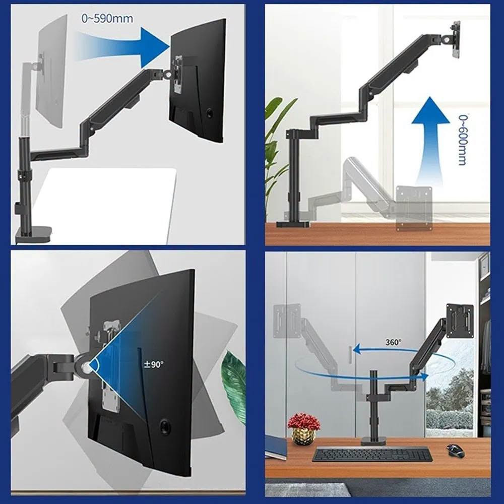 حامل شاشة أحادي ذو ذراع هيدروليكي (Gas Spring Desk Mount) من شركة HEYMIX (الموديل K100). يُستخدم لتثبيت شاشة كمبيوتر واحدة على المكتب لتوفير المساحة وتحسين وضعية الرقبة والنظر أثناء العمل أو الألعاب

توافق حجم الشاشات: يدعم الشاشات التي يتراوح حجمها بين 13 إلى 32 بوصة
خيارات التثبيت على المكتب: يأتي مع خيارين للتثبيت؛ إما عبر الملقط الجانبي (C-Clamp) على حافة الطاولة، أو التثبيت النافذ (Grommet) عبر فتحة في المكتب

لحركة والمرونة: يتيح الذراع الهيدروليكي رفع وخفض الشاشة بسلاسة، مع إمكانية إمالتها للأعلى والأسفل (Tilt)، تدويرها يمينًا ويسارًا (Swivel)، أو لفها بـ 360 درجة للوضع الطولي أو العرضي

للطلب مراسلتنا على الواتساب 
***********

