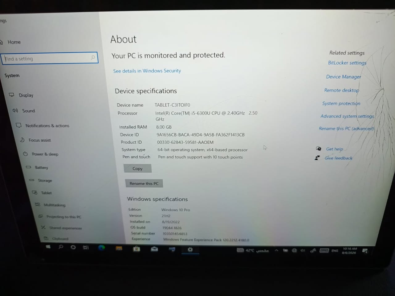 السلام عليكم إخوان تاب مايكروسوفت برو Microsoft pro 4المواصفات
CPU Intel(R) Core(TM) i5السادس جيل السريع جدا
- مع كارت الشاشة انتل نوع graphic family INTEL HD
- شاشة 12.5(2736X1824)2K HD Display with LED
- الهارد SSD M2 256GB
وممكن اضافة رام خزن خارجي GB1000لغاية
- الرام 8  جيجا DDR4
- CAM -BT -HDMI ....الخ
الباتري جيد
بدون شاحن
برامج واوفيس - ويندوز 11 64BIT مفعل اصلي مايكروسوفت سيرفيس
 وبرامج + ومآوس وايرلس
ملاحظة الجهازشغال...... يوجد فطربالشاشة غير مؤثر اللمس شغال الحمد لله والبقية شغال اداء عالي الجودةصورة وصوت بديعة
سعر المطلوب 50 الف دينار  فقط  نهائي بدون عملة اللي يفيدة الجهاز بهذا السعر مع الشكر لادارة الكروب
  رجاءا مشاهدت الصور جيدا والاعلان مع التقدير***********واتس ايضا

بغداد وماعندي توصيل

