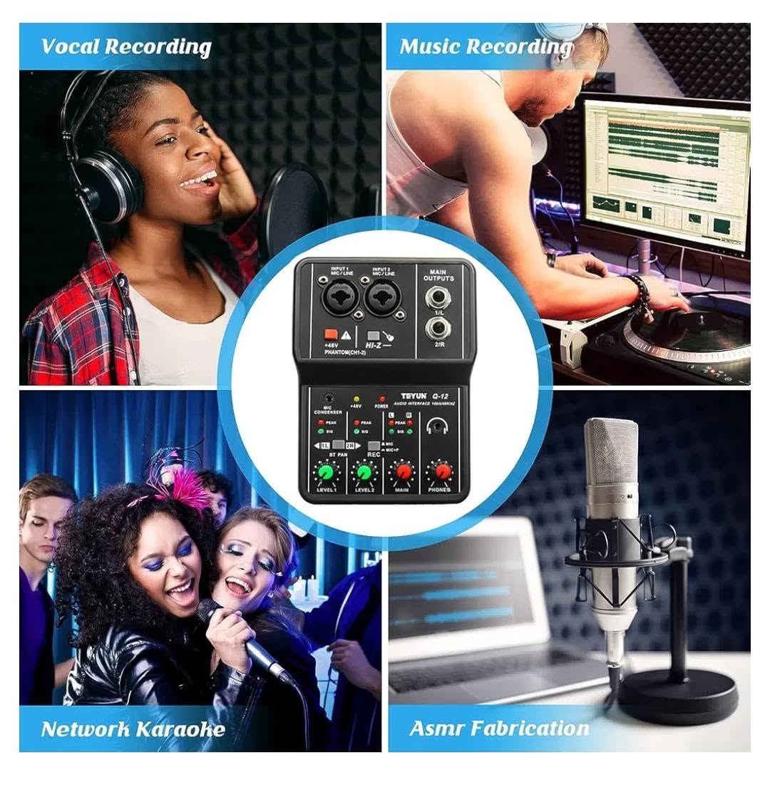 مكسر صوت صغير مع قطعه irig للتسجيل
متوفر مكسر صوت صغير مع قطعه irig للبيع بسعر 30الف تواصل خاص او عبر الواتساب ***********

نص مكتوب في الصور:
- Professional recording and arrangement audio interface
- Suit - Recording studio/Personal studio
- --household
- --business
- Vocal Recording Music Recording Network Karaoke Asmr Fabrication
- Strong compatibility Electric box guitar 48V MIC Synthesizer Monitor Speaker NOTICE When connecting an electricquitar or electric bass please turn on the switch afterconnecting the instrument (turn off the switch before disconnecting) INPUT 1 MIC / LINE INPUT 2 MIC / LINE MAIN OUTPUTS 1/L 2/R +48V PHANTOM (CH1-2) HI-Z NOTICE Turn all volume levels to a minimum before connecting or disconnecting external devices Condenser microphone NOTICE When using a condenser microphone, turn on the switch after connecting (turn off the switch before disconnecting) Q-12 AUDIO INTERFACE 16bit/48KHZ MIC CONDENSER PEAK SIG 1L 2R ST PAN REC MIC MIC+PC LEVEL 1 LEVEL 2 MAIN PHONES Headphone