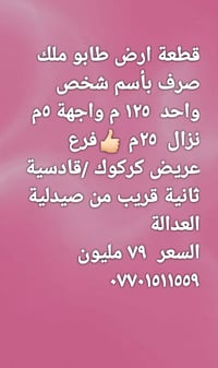 كركوك قادسية ثانية • ١٢٥م • طابو ملك صرف