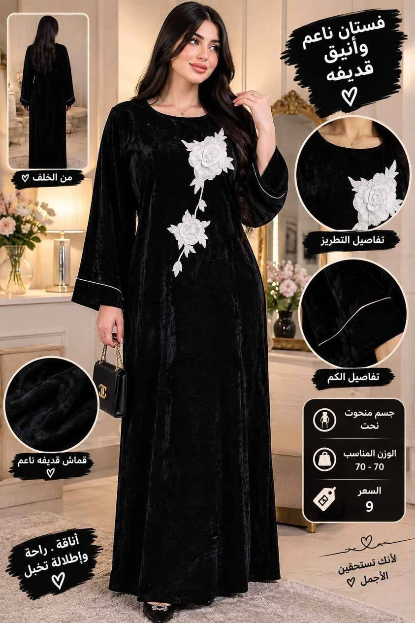 فستان مخملي • تطريز فاخر • مقاسات XL‑2XL