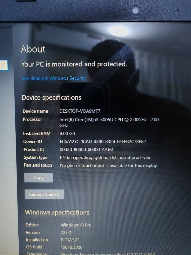 لابتوب Hp notebook 
حجم 15.6 كبير + شكل  مميز 
 cori3 gel5
جيل خامس
RAM4 DDR3
HARD 512 HHD
يجي كارتين شاشه 
كارت شاشه خارجي AMD Radeon (TM) R5 M330 حجم 2G
كارت شاشه داخلي intel حجم 2G
كييور عربي إنكليزي  
مكاني بغداد توصيل موجود 
سعررر 110 جوه سوك 
رقم ***********

نص مكتوب في الصور:
- About
- Your PC is monitored and protected.
- See details in Windows Security
- Device specifications
- Device name DESKTOP-VOA9MT7
- Processor Intel(R) Core(TM) i3-5005U CPU @ 2.00GHz 2.00 GHz
- Installed RAM 4.00 GB
- Device ID FC5A127C-1CAD-4380-8324-F6FEB2C78E62
- Product ID 00330-80000-00000-AA161
- System type 64-bit operating system, x64-based processor
- Pen and touch No pen or touch input is available for this display
- Copy
- Rename this PC
- Windows specifications
- Edition Windows 10 Pro
- Version 22H2
- Installed on г·г·аг
- OS build 19045.2006
- DirectX Diagnostic Tool
- System Display Render Sound Input
- Device
- Name: AMD Radeon (TM) R5 M330
- Manufacturer: Advanced Micro Devices, Inc.
- Chip Type: AMD Radeon Graphics Processor (0x6660)
- DAC Type: Internal DAC(400MHz)
- Device Type: Render-Only Display Device
- Approx. Total Memory: 4047 MB
- Display Memory (VRAM): 2039 MB
- Shared Memory: 2008 MB
- DirectX Features
- DirectDraw Acceleration: Enabled
- Direct3D Acceleration: Enabled
- AGP Texture Acceleration: Enabled
- Notes
- No problems found.
- Help
- Next Page
- Processes Performance App history Startup Users Details Se CPU 1% 0.79 GHz Memory 2.4/3.9 GB (62%) Disk 0 (C: D: E:) HDD 0% Wi-Fi Wi-Fi S: 0 R: 0 Kbps GPU 0 Intel(R) HD Graphi... 0% GPU 1 AMD Radeon (TM)... 0% (47 °C) GPU 3D Video Decode Shared GPU memory usage Utilization 0% GPU Memory 0.1/2.0 GB Fewer details Open Resource Monitor