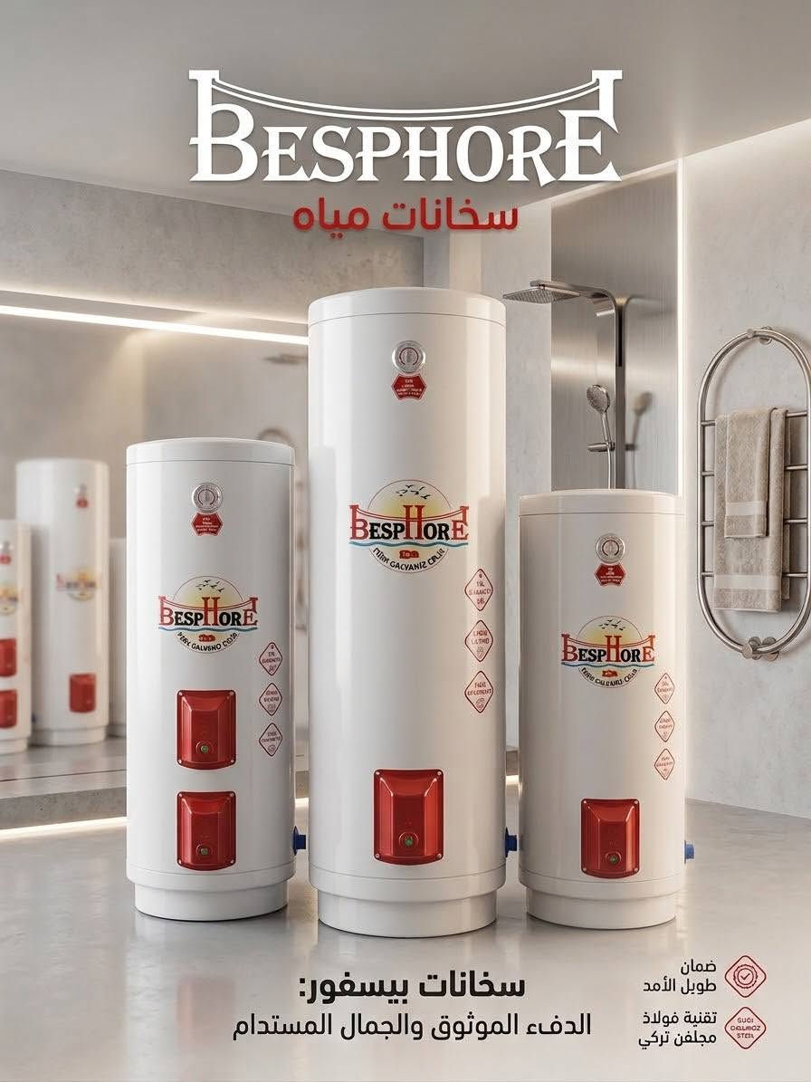 �❄️ الشتا بلّش… لا تخلي البرد يفاجئك! ❄️🔥

🚿 سخانات السعدي POWER
دفا وأمان وقوة تتحمل ضغط الماء 💪

✅ حديد سماكة 2 ملم
✅ عازل حراري صوف يحافظ على حرارة الماي
✅ ضمان 3 سنوات
✅ يتحمل ضغط البوستر لحد 12 بار
✅ متوفر 120 لتر و160 لتر

🔥 إذا تريد سخان قوي، متين، ويحافظ على حرارة الماي… هذا اختيارك!

📍 مجمع نور الثقلين
كوت – طريق بغداد قبل السيطره
📞 ***********

⚡ لا تنتظر يشتد البرد… جهّز بيتك من هسه!

نص مكتوب في الصور:
- جودة عالية ضمان طويل الأمد تكنولوجيا تركية مخارج أنابيب المياه فوم عازل عالي الكثافة (بولي يوريثان) خزان داخلي من الصلب المجلفن التركي الغلاف الخارجي المطلي 200 L 160 L 120 L 80 L مجموعة سخانات BESPHORE: الحل الأمثل لاحتياجاتك
- BESPHORE
- سخانات مياه
- سخانات بيسفور:
- الددفء الموثوق والجمال المستدام
- ضمان
- طويل الأمد
- تقنية فولاذ
- مجلفن تركي
- الدفء الموثوق والجمال المستدام
- لطويل الأمد
- تضرة فوهة
- مصنعين أرابي
- جودة عالية ضمان طويل الأمد تكنولوجيا تركية مجموعة سخانات BESPHORE: الحل الأمثل لاحتياجاتك