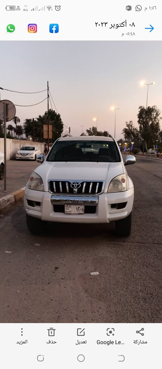 السلام عليكم 
برادو للبيع موديل ٢٠٠٨ محرك ٢٧٠٠ السيارة حلوة تبريد ٣ قطع 
رقم قادسية انكليزي جديد ورقم السيارة مميز وبأسمي 
مكان السيارة الديوانية 
السعر المطلوب ١٤٥ 
للتواصل ***********
