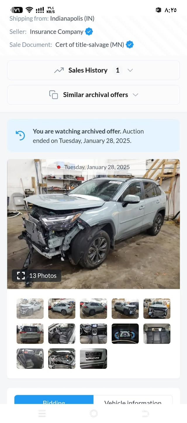 TOYOTA RAV4 XLE
( PREMIUM )
السلام عليكم 
راف 4 XLE PREMIUM 
موديل ٢٠٢٣
سياره مكفولة كفاله عامة
اللون سمنتي
فتحة سقف
كشنات جلد
جنطة كهرباء
خزن ميموري
ماشية ٣٥ ميل
السعر : 242 وبيهه مجال
المكان : ديالى بعقوبة
للأستفسار الاتصال ع : ***********

نص مكتوب في الصور:
- Shipping from: Indianapolis (IN) Seller: Insurance Company Sale Document: Cert of title-salvage (MN) Sales History 1 Similar archival offers You are watching archived offer. Auction ended on Tuesday, January 28, 2025. Tuesday, January 28, 2025 13 Photos Bidding Vehicle information
