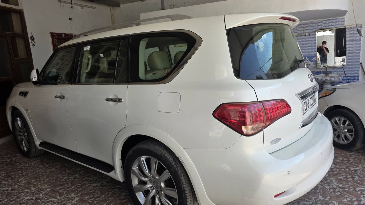 infinity QX80
مواصفات

8 سلندر 
ماشيه 159 الف كيلو 

بصمة - سلايت - داخل بيجي - فورويل - رادار امامي و خلفي - رادار جانبي - خمس كاميرا - 3 شاشة - تشغيل عن بعد - صندوق

شفت - ثلاجة - كشنات جلد - كشنات تتفيئة و تبريد - کشن و

ستيرن خزن - كشنات امامي و خلفي كهربا - تيريد مركزي - حصاص امامي و خلفي - سماعة BOSE - مراي شفت - داخل

فورميكا - فوليوم - تحديد سورعة - زينون - بعد
اربع تایر و ویل حجم 22 بيلادي جديد جديد

سيارة جديد ماشالله بدون نواقص

سيارة شرط بدون ای نواقص گیر و محرك  و حدادی و کهربائيات كامل 

 و شرط ورقة بانزين معها 
و سنوية و رقم جديد سنوي بأسمي تحويل غرامة بشرط

سعر  دفترين و 25 و بيه مجال 

للأستفسار ***********
