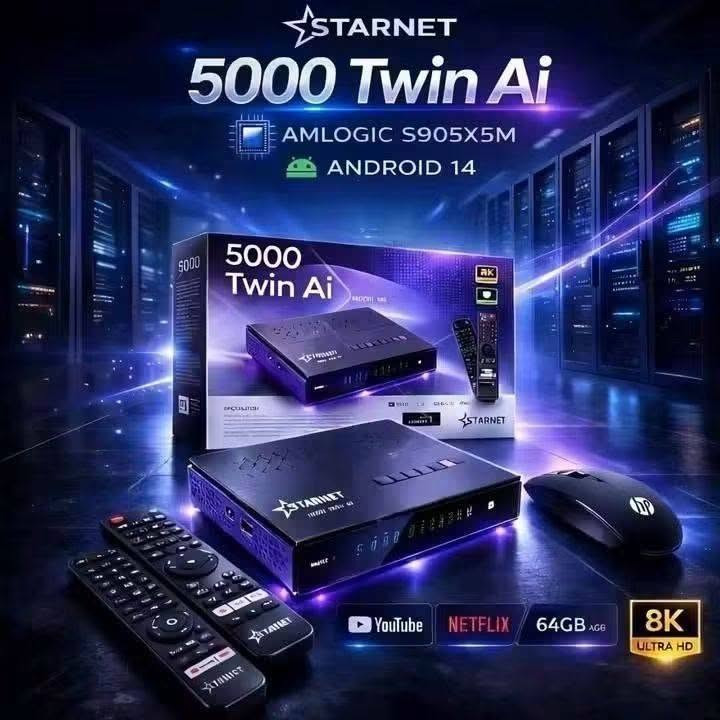 🔥🚀 عاد الوحش من جديد وبقوة أقوى من قبل 🚀🔥
📡✨ متوفر الآن لدى معرض النرجس للستلايت ✨📡
استعد لتجربة خرافية مع الجهاز اللي قلب الموازين بعالم السات والـ IPTV 😎🔥
إبداع وتقنية حديثة من Star Net 💎⚡
الجهاز المنتظر وصل أخيراً وبمواصفات جبّارة تخليك بعالم ثاني من السرعة والثبات 👑
━━━━━━━━━━━━━━━━━━ 🔥 Star Net Twin 5000 – 4EVER Edition 🔥 ━━━━━━━━━━━━━━━━━━
🧠 أداء خارق وتقنيات مستقبلية ⚡ معالج Amlogic S905X5 العملاق 🚀 4× ARM Cortex-A55 بسرعة 2.8GHz 🎮 GPU Mali-G310 فائق القوة 🤖 AI Upscaling لتحسين جودة الصورة ✨ Neural Rendering لصورة أنقى وأذكى
━━━━━━━━━━━━━━━━━━ 💾 سرعة وأداء بدون حدود ✔️ RAM 4GB LPDDR4 ✔️ ذاكرة داخلية 64GB eMMC ✔️ دعم كارت ميموري عالي السرعة 🎮 Boost للألعاب 📺 نظام QMS لثبات الصورة وسلاسة العرض
━━━━━━━━━━━━━━━━━━ 📺 صورة سينمائية وصوت احترافي 🎥 تشغيل 8K / 4K UHD / 10-Bit 🔊 Dolby Audio بصوت نقي وقوي 📡 تشغيل قناتين بنفس الوقت (PIP) 📊 حفظ أكثر من 20,000 قناة
━━━━━━━━━━━━━━━━━━ 🌐 اتصال سريع وثابت 📶 Wi-Fi ثنائي 2.4GHz / 5GHz 🔵 Bluetooth 6.0 ⚡ HDMI 2.1 🔌 LAN عالي السرعة 🛰️ Tuner S2X Multi-Stream
━━━━━━━━━━━━━━━━━━ 🎮 راحة وتحكم ذكي 🎙️ أوامر صوتية احترافية 🕹️ عدد 2 ريموت بلوتوث 📺 شاشة ديجيتال لعرض اسم القناة
━━━━━━━━━━━━━━━━━━ 📂 دعم التطبيقات والصيغ ✔️ دعم m3u / m3u8 🎬 Netflix ▶️ YouTube 📘 Facebook وغيرها من التطبيقات بكل سلاسة 🔥
━━━━━━━━━━━━━━━━━━ 🎁 الاشتراكات المرفقة 🔥
📡 الشيرنج: ✔️ Forever Max لمدة 24 شهر ✔️ Jossat Bundle مفتوح
📺 IPTV لمدة 3 سنوات: 🔥 Nova 🔥 Marvel 🔥 Mega 🔥 Dragon 🔥 Maven 🔥 Cobra 🔥 Joy 🔥 Cute وغيرها الكثير 😍
🔊 الصوتيات والترجمات: ✔️ Forever – 24 شهر ✔️ Jossat – مدى الحياة ✔️ Zoom – مفتوح ✔️ Nova – مجاني
━━━━━━━━━━━━━━━━━━ 📦 محتويات العلبة 🎮 2 ريموت بلوتوث صوتي 🖱️ ماوس وايرلس هدية 🎁 🔌 كيبل HDMI 4K ⚡ أدابتور 12V 🔋 بطاريات
━━━━━━━━━━━━━━━━━━ 🔥 القوة + الأداء + الثبات = جهاز أسطوري 🔥
📦 توصيل متوفر إلى جميع محافظات العراق 🇮🇶
📲 للحجز والاستفسار عبر الخاص أو الاتصال على الرقم: 📞 ***********
💬 للتواصل واتساب مباشرة: https://wa.me/7712524420
📢 لا تنسون الاشتراك بقناتنا ليصلكم كل جديد وحصري من عالم السات والأجهزة الحديثة 🔥📡
رابط قناة: https://t.me/ns_sat3

نص مكتوب في الصور:
- STARNET 5000 Twin Ai AMLOGIC S905X5M ANDROID 14
- STARNET DIGITAL SATELLITE RECEIVER 5000Twin Ai FIRST TIME WITH AI RAM 4GB Android TV 14 Google Voice H.265 HEVC UBD 4K YouTube Bluetooth IPTV DVB T2 DVB S2 dlna 5G Wi-Fi
- STARNET DIGITAL SATELLITE RECEIVER TWIN 5000 DIGITAL SATELLITE RECEIVER 2026 NEW MODEL 4K ULTRA HD RAM 4GB STORAGE 64GB VOICE REMOTE SUPPORTS VOICE COMMANDS DOLBY AUDIO PREMIUM QUALITY WIFI 5G BUILT-IN 4K ULTRA HD RESOLUTION AI AI POWERED SMART EXPERIENCE 5G WIFI UPSCALE AI ANDROID TV 14 FOREVER 24 MONTHS Google Voice H.265 HEVC 4K DVB S2
- STARNET DIGITAL SATELLITE RECEIVER 5000Twin Ai FIRST TIME WITH AI RAM 4GB Android TV 14 Google Voice H.265 HEVC 1000 4K DBV-T2 DVB-S2 dlna 5G
- STARNET 5000 Twin AI DIGITAL SATELLITE RECEIVER AI 8K ULTRA HD HDMI 4GB/64GB YouTube ANDROID
- عوده الوحش من جديد STARNET | 5000 Twin Ai أملوجيك، S905 X5، معالج جديد وقوي جدا. الرامات: 4 جيجا من نوع DDR4 السريع. الذاكرة الداخلية: 64 جيجا من نوع EMMC فائق السرعة. android 14 نظام التشغيل: أندرويد 14، مرقى بأحدث أنظمة الأمان. المنصات الترفيهية (مكتبة لا تنتهي): * أبولو (Apollo): لمدة 15 شهرا. * نوفا الأصلي (NOVA): لمدة 3 سنوات. * مارفل (Marvel): لمدة 3 سنوات. * إكس (X): لمدة 3 سنوات. * ميجا (Mega): لمدة 3 سنوات. * دراجون (Dragon): لمدة 3 سنوات. * مافين (Maven): لمدة 3 سنوات. * بالانس (Balance): لمدة 3 سنوات. * كوبرا (Cobra): لمدة 3 سنوات. * جوي (Joy): لمدة 3 سنوات. * كيوت (Cute): لمدة 3 سنوات. 8K ULTRA HD
- STARNET 5000 Twin Ai AMLOGIC S905X5M ANDROID 14 YouTube NETFLIX 64GB 8K ULTRA HD