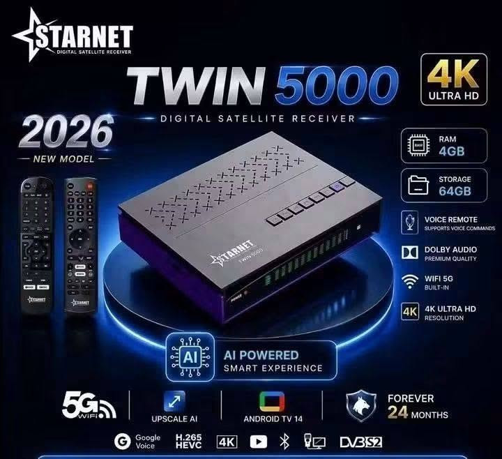 🔥🚀 عاد الوحش من جديد وبقوة أقوى من قبل 🚀🔥
📡✨ متوفر الآن لدى معرض النرجس للستلايت ✨📡
استعد لتجربة خرافية مع الجهاز اللي قلب الموازين بعالم السات والـ IPTV 😎🔥
إبداع وتقنية حديثة من Star Net 💎⚡
الجهاز المنتظر وصل أخيراً وبمواصفات جبّارة تخليك بعالم ثاني من السرعة والثبات 👑
━━━━━━━━━━━━━━━━━━ 🔥 Star Net Twin 5000 – 4EVER Edition 🔥 ━━━━━━━━━━━━━━━━━━
🧠 أداء خارق وتقنيات مستقبلية ⚡ معالج Amlogic S905X5 العملاق 🚀 4× ARM Cortex-A55 بسرعة 2.8GHz 🎮 GPU Mali-G310 فائق القوة 🤖 AI Upscaling لتحسين جودة الصورة ✨ Neural Rendering لصورة أنقى وأذكى
━━━━━━━━━━━━━━━━━━ 💾 سرعة وأداء بدون حدود ✔️ RAM 4GB LPDDR4 ✔️ ذاكرة داخلية 64GB eMMC ✔️ دعم كارت ميموري عالي السرعة 🎮 Boost للألعاب 📺 نظام QMS لثبات الصورة وسلاسة العرض
━━━━━━━━━━━━━━━━━━ 📺 صورة سينمائية وصوت احترافي 🎥 تشغيل 8K / 4K UHD / 10-Bit 🔊 Dolby Audio بصوت نقي وقوي 📡 تشغيل قناتين بنفس الوقت (PIP) 📊 حفظ أكثر من 20,000 قناة
━━━━━━━━━━━━━━━━━━ 🌐 اتصال سريع وثابت 📶 Wi-Fi ثنائي 2.4GHz / 5GHz 🔵 Bluetooth 6.0 ⚡ HDMI 2.1 🔌 LAN عالي السرعة 🛰️ Tuner S2X Multi-Stream
━━━━━━━━━━━━━━━━━━ 🎮 راحة وتحكم ذكي 🎙️ أوامر صوتية احترافية 🕹️ عدد 2 ريموت بلوتوث 📺 شاشة ديجيتال لعرض اسم القناة
━━━━━━━━━━━━━━━━━━ 📂 دعم التطبيقات والصيغ ✔️ دعم m3u / m3u8 🎬 Netflix ▶️ YouTube 📘 Facebook وغيرها من التطبيقات بكل سلاسة 🔥
━━━━━━━━━━━━━━━━━━ 🎁 الاشتراكات المرفقة 🔥
📡 الشيرنج: ✔️ Forever Max لمدة 24 شهر ✔️ Jossat Bundle مفتوح
📺 IPTV لمدة 3 سنوات: 🔥 Nova 🔥 Marvel 🔥 Mega 🔥 Dragon 🔥 Maven 🔥 Cobra 🔥 Joy 🔥 Cute وغيرها الكثير 😍
🔊 الصوتيات والترجمات: ✔️ Forever – 24 شهر ✔️ Jossat – مدى الحياة ✔️ Zoom – مفتوح ✔️ Nova – مجاني
━━━━━━━━━━━━━━━━━━ 📦 محتويات العلبة 🎮 2 ريموت بلوتوث صوتي 🖱️ ماوس وايرلس هدية 🎁 🔌 كيبل HDMI 4K ⚡ أدابتور 12V 🔋 بطاريات
━━━━━━━━━━━━━━━━━━ 🔥 القوة + الأداء + الثبات = جهاز أسطوري 🔥
📦 توصيل متوفر إلى جميع محافظات العراق 🇮🇶
📲 للحجز والاستفسار عبر الخاص أو الاتصال على الرقم: 📞 ***********
💬 للتواصل واتساب مباشرة: https://wa.me/7712524420
📢 لا تنسون الاشتراك بقناتنا ليصلكم كل جديد وحصري من عالم السات والأجهزة الحديثة 🔥📡
رابط قناة: https://t.me/ns_sat3

نص مكتوب في الصور:
- STARNET 5000 Twin Ai AMLOGIC S905X5M ANDROID 14
- STARNET DIGITAL SATELLITE RECEIVER 5000Twin Ai FIRST TIME WITH AI RAM 4GB Android TV 14 Google Voice H.265 HEVC UBD 4K YouTube Bluetooth IPTV DVB T2 DVB S2 dlna 5G Wi-Fi
- STARNET DIGITAL SATELLITE RECEIVER TWIN 5000 DIGITAL SATELLITE RECEIVER 2026 NEW MODEL 4K ULTRA HD RAM 4GB STORAGE 64GB VOICE REMOTE SUPPORTS VOICE COMMANDS DOLBY AUDIO PREMIUM QUALITY WIFI 5G BUILT-IN 4K ULTRA HD RESOLUTION AI AI POWERED SMART EXPERIENCE 5G WIFI UPSCALE AI ANDROID TV 14 FOREVER 24 MONTHS Google Voice H.265 HEVC 4K DVB S2
- STARNET DIGITAL SATELLITE RECEIVER 5000Twin Ai FIRST TIME WITH AI RAM 4GB Android TV 14 Google Voice H.265 HEVC 1000 4K DBV-T2 DVB-S2 dlna 5G
- STARNET 5000 Twin AI DIGITAL SATELLITE RECEIVER AI 8K ULTRA HD HDMI 4GB/64GB YouTube ANDROID
- عوده الوحش من جديد STARNET | 5000 Twin Ai أملوجيك، S905 X5، معالج جديد وقوي جدا. الرامات: 4 جيجا من نوع DDR4 السريع. الذاكرة الداخلية: 64 جيجا من نوع EMMC فائق السرعة. android 14 نظام التشغيل: أندرويد 14، مرقى بأحدث أنظمة الأمان. المنصات الترفيهية (مكتبة لا تنتهي): * أبولو (Apollo): لمدة 15 شهرا. * نوفا الأصلي (NOVA): لمدة 3 سنوات. * مارفل (Marvel): لمدة 3 سنوات. * إكس (X): لمدة 3 سنوات. * ميجا (Mega): لمدة 3 سنوات. * دراجون (Dragon): لمدة 3 سنوات. * مافين (Maven): لمدة 3 سنوات. * بالانس (Balance): لمدة 3 سنوات. * كوبرا (Cobra): لمدة 3 سنوات. * جوي (Joy): لمدة 3 سنوات. * كيوت (Cute): لمدة 3 سنوات. 8K ULTRA HD
- STARNET 5000 Twin Ai AMLOGIC S905X5M ANDROID 14 YouTube NETFLIX 64GB 8K ULTRA HD
