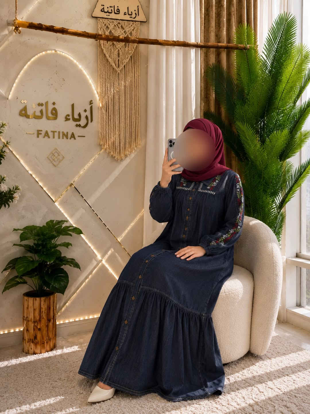 ازياء فاتنة
فستان جينز صيفي جميل وفخم للمحجبات 
فصال محتشم 
موديلات فاتنة… ماتتفوت 
حصراً من ماركة فاتنة 
• طول الفستان 150 سم 
• فصال شبه كلوش 
• كشكشي نهاية الفـــستان بطول 40 سم مريح ومحتشم 
• تنطي مظهر انحف باللبس
• ⁠ ✨
قطعة تبقى وياج سنين وما تبطل موديلها 👌

متوفر حالياً بكمية محدودة
راسلينا خاص واحجزي بسرعة قبل النفاذ 💌

#ازياء_فاتنة⁩⁩
قالب راهي 
___________________________ 
🖊️ االــخـــــــاامــة :- 
جينز صيفي  مطرز :- مـטּ الجينز الممتاز المستورد قماش انسيابي وليس جاف ملمس ناعم مايحتاج كوي بس شي بسيط 
❥❥ ─── ❥❥ ❥❥ ─── ❥❥

القياسات القياسات 1/2/3/4 

🌱قياس 1):- 
تلبس وزن من 70 الى 80 كــــيـلـو ⚖️ 
يعني يلبس قياس. 40 . 42. 44 

🌱قياس 2 ):- 
تلبس وزن من 80 الى 90 كــــيـلـو ⚖️ 
يعني يلبس قياس. 46. 48 

🌱قياس 3):- 
تلبس وزن من 90 الى 100 كــــيـلـو ⚖️ 
يعني يلبس قياس. 50 . 52 

🌱قياس 4):- 
تلبس وزن من 100 الى 120 كــــيـلـو ⚖️ 
يعني يلبس قياس. 54. 56. 58 

_______________________ 
ســــعـــر  الفستان بـــ 60 الفــــﮯ 
مع الهدية 🎁 الشال او الربطة 
________________________ 
للحجز والاستفسار المراسلة ؏ــلى الواتساب :- ***********
***********
