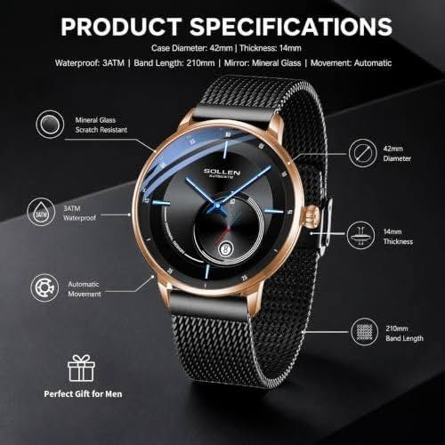 يا الله
شباب مزاد يبدي المزاد من 80 ألف وشتوصل بالعافية 
***********

نص مكتوب في الصور:
- PRODUCT SPECIFICATIONS Case Diameter: 42mm | Thickness: 14mm Waterproof: 3ATM | Band Length: 210mm | Mirror: Mineral Glass | Movement: Automatic Mineral Glass Scratch Resistant 3ATM Waterproof Automatic Movement 42mm Diameter 14mm Thickness 210mm Band Length Perfect Gift for Men