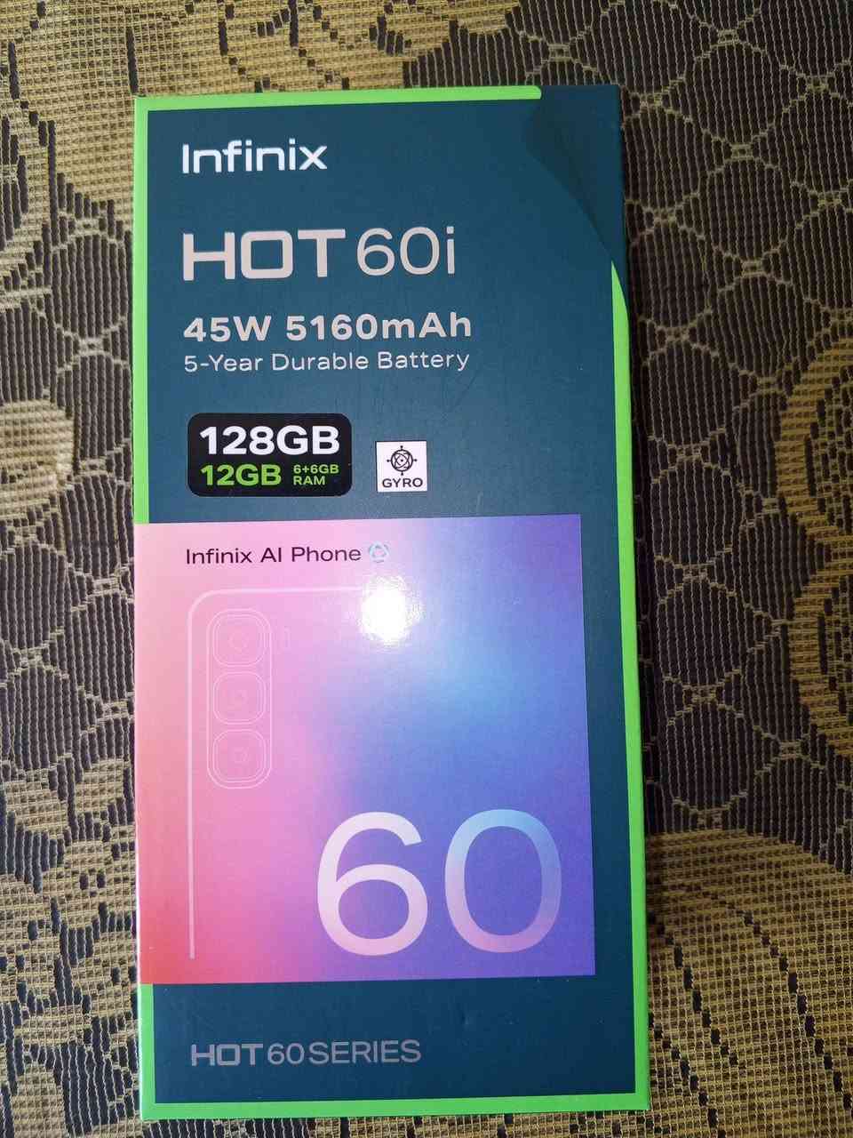 سلام عليكم جهاز مستخدم اخو الجديم  صار شهر من اخذته نضافه 100 / 100 غراض كامله باكيت شاحنه سماعه مفتاحه لزكه الشركه بعدها بي + حافضه درع 😍
هي مواصفات هاتف انفنكس هوت 60i؟
وصف المنتج إنفنيكس هوت 60i يجمع بين الأداء العالي والتصميم الأنيق، يأتي بمواصفات رائعة تشمل معالج MediaTek Helio G81 وذاكرة تخزين بسعة 128 جيجابايت وذاكرة عشوائية 12جيجابايت، مما يوفر لك تجربة سلسة وسريعة. يتميز الهاتف بشاشة. 120 هرتز IPS LCD ضخمة بحجم 6.7 بوصة ودقة 720×1600. 
وبطاريه 5160m رايده ب200 وبيه مجال حك الجيه. لاستفسار ***********/***********@

