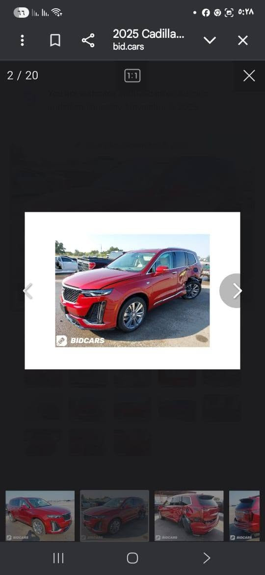 السلام عليكم عندي كاديلاك موديل 2025 XT6 فول مواصفات مرقمه شهداء بغداد دخول جديد سته ستندر ٧ راكب السعر ٢٩٥ وبيه مجال *********** حادثها جاملغ خلفي وباب

نص مكتوب في الصور:
- 2/20 1:1 2025 Cadilla... bid.cars ٥:٢٨
- 2025 Cadilla... bid.cars 5 / 20 BIDCARST
- 2025 Cadilla... bid.cars 13 / 20 BIDICARS
- 2025 Cadilla... bid.cars 3 / 20 1:1 BIDCARS