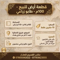 طابو زراعي • ١٠٠م • طريق الكمالية