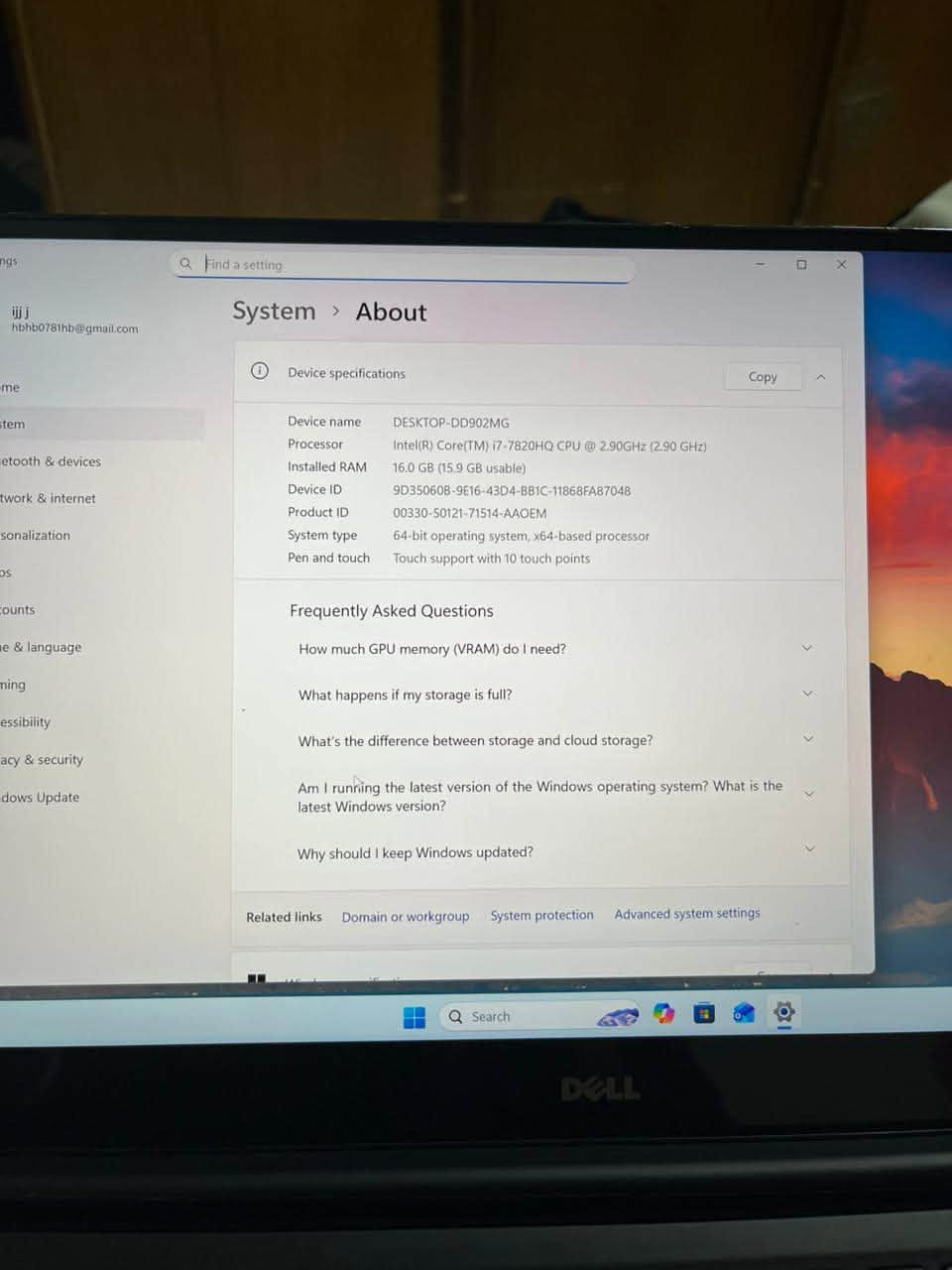 لابتوب للبيع
المواصفات
dell precision 5520 :الموديل
المعالج والجيل: انتل كور HQi7 الجيل السابع
كارت الشاشة: كارت شاشة خارجي 4GB NVIDIA
الذاكرة العشوائية: 16GB DDR 4+ كارت شاشه انتل داخلي 8GB
512 GB SSD :الذاكرة
حجم الشاشة: لمس 15.6 دقة الشاشة 4k

الشراي يجي خاص ويدلل ***********بي وتساب 

مكاني البصرة ابي الخصيب

نص مكتوب في الصور:
- Settings Find a setting System > About ijj j hbhb0781hb@gmail.com Home System Bluetooth & devices Network & internet Personalization Apps Accounts Time & language Gaming Accessibility Privacy & security Windows Update Storage 477 GB 133 GB of 477 GB used Graphics Card 4 GB Multiple GPUs installed Installed RAM 16.0 GB Speed: 2400 MHz Processor Intel(R) Core(TM) i7-7820HQ CPU @ 2.90GHz 2.90 GHz DESKTOP-DD902MG Precision 5520 Rename this PC Device specifications Copy Device name DESKTOP-DD902MG Processor Intel(R) Core(TM) i7-7820HQ CPU @ 2.90GHz (2.90 GHz) Installed RAM 16.0 GB (15.9 GB usable) Device ID 9D350608-9E16-43D4-8B1C-11868FA87048 Product ID 00330-50121-71514-AAOEM System type 64-bit operating system, x64-based processor Pen and touch Touch support with 10 touch points طقس بارد الآن Search
- System > About Device specifications Copy Device name DESKTOP-DD902MG Processor Intel(R) Core(TM) i7-7820HQ CPU @ 2.90GHz (2.90 GHz) Installed RAM 16.0 GB (15.9 GB usable) Device ID 9D350608-9E16-43D4-BB1C-11868FA87048 Product ID 00330-50121-71514-AAOEM System type 64-bit operating system, x64-based processor Pen and touch Touch support with 10 touch points Frequently Asked Questions How much GPU memory (VRAM) do I need? What happens if my storage is full? What's the difference between storage and cloud storage? Am I running the latest version of the Windows operating system? What is the latest Windows version? Why should I keep Windows updated? Related links Domain or workgroup System protection Advanced system settings
- DirectX Diagnostic Tool
- System Display Render Sound Input
- DirectInput Devices
- Device Name Status Controller ID Vendor ID Product ID Force Feedback Driver
- Mouse Attached n/a n/a n/a n/a n/a
- Keyboard Attached n/a n/a n/a n/a n/a
- Intel(R) HID Event Filter Attached 0 0x8087 0x0A1E n/a
- Touchscreen Attached 0 0x04F3 0x24A1 n/a
- 2.4G Receiver Attached 0 0x3554 0xFC03 n/a
- Input Related Devices
- USB Devices
- PS/2 Devices
- Notes
- No problems found.
- Help Next Page Save All Information... Exit
- Search
- DELL
- DirectX Diagnostic Tool System Display Render Sound Input Device Name: Speakers / Headphones (Realtek Audio) Hardware ID: INTELAUDIO\FUNC_01&VEN_10EC&DEV_0298&SUBSYS_1 Manufacturer ID: N/A Product ID: N/A Type: N/A Default Device: Yes Drivers Name: RTKVHD64.sys Version: 6.0.8895.1 (English) Date: 2/11/2020 03:00:00 WHQL Logo'd: Yes Other Files: Provider: Realtek Semiconductor Corp. Notes No problems found. Help Next Page Save All Information... Exit Search
- DirectX Diagnostic Tool System Display Render Sound Input Device Name: Intel(R) HD Graphics 630 Manufacturer: Intel Corporation Chip Type: Intel(R) HD Graphics Family DAC Type: Internal Device Type: Full Display Device Approx. Total Memory: 8245 MB Display Memory (VRAM): 128 MB Shared Memory: 8117 MB DirectX Features DirectDraw Acceleration: Enabled Direct3D Acceleration: Enabled AGP Texture Acceleration: Enabled DirectX 12 Ultimate: Disabled Drivers Main Driver: igdumdim64.dll,igd10iumd64.dll,igd10i Version: 31.0.101.2127 Date: 11/13/2023 03:00:00 WHQL Logo'd: Yes Direct3D DDI: 12 Feature Levels: 12_1,12_0,11_1,11_0,10_1,10_0,9_3, Driver Model: WDDM 3.1 Notes No problems found. Help Next Page Save All Information... Exit Type here to search