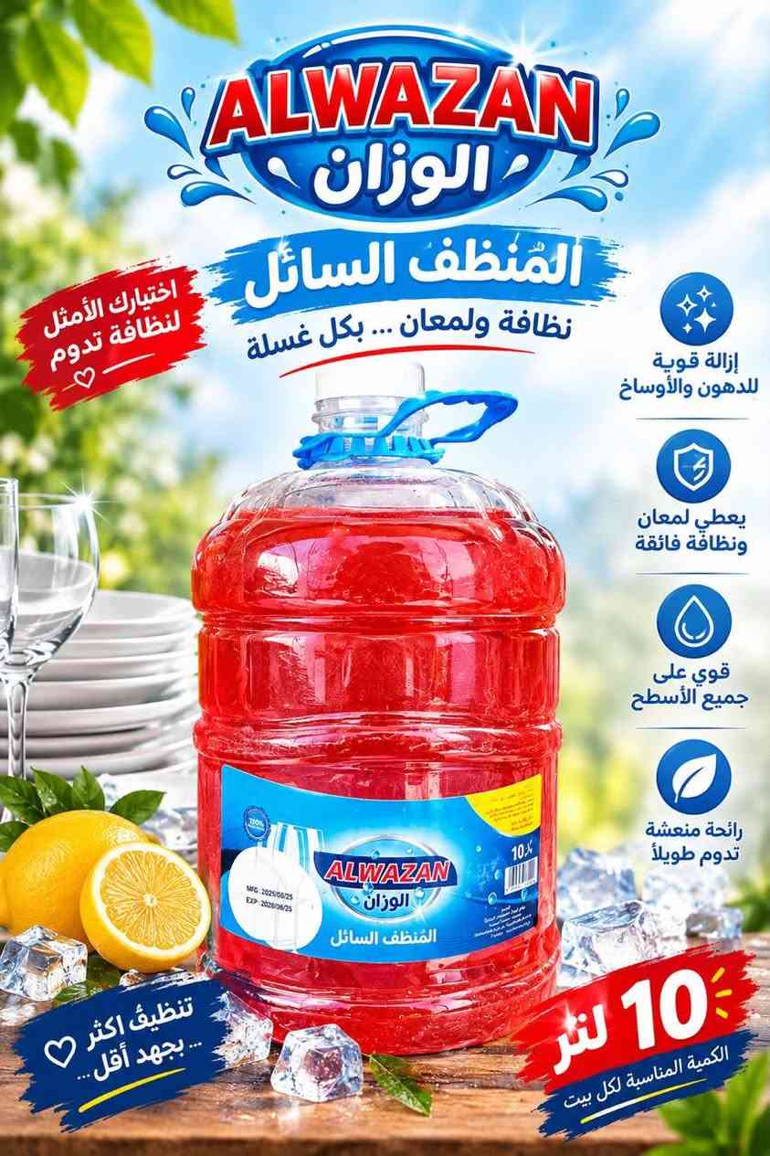 زاهي الوزان
جوده جنن 
وسعر يجنن 

وتساب فقط 
***********

نص مكتوب في الصور:
- ALWAZAN الوزان المنظف السائل النظيف ... دايماً إزالة فعالة للأوساخ والبقع حماية للألوان والأقمشة رغوة غنية ونظافة عميقة رائحة منعشة تدوم طويلاً نظافة أعمق ولمسة انتعاش في كل غسلة 🤍 سعة كبيرة 4 لتر اختيارك الأمثل للاستخدام اليومي إرسال رسالة...
- منظف صحون برائحة الفراولة
- نظافة ولمعان بكل سهولة
- قليل على اليدين
- برائحة الفراولة المنعشة
- ALWAZAN الوزن المنظف السائل نظافة ولمعان ... بكل غسلة اختيارك الأمثل لنظافة تدوم إزالة قوية للدهون والأوساخ يعطي لمعان ونظافة فائقة قوي على جميع الأسطح رائحة منعشة تدوم طويلاً 10 لتر الكمية المناسبة لكل بيت تنظيف اكثر بجهد أقل
- NEW ALWAZAN الوزان المنظف السائل A liquid employer النظافة بكل سهولة إزالة الدهون بفعالية لمعان يدوم طويلاً تركيبة عالية التركيز آمن على الأيدي مناسب لجميع أدوات المطبخ اختيارك الأفضل