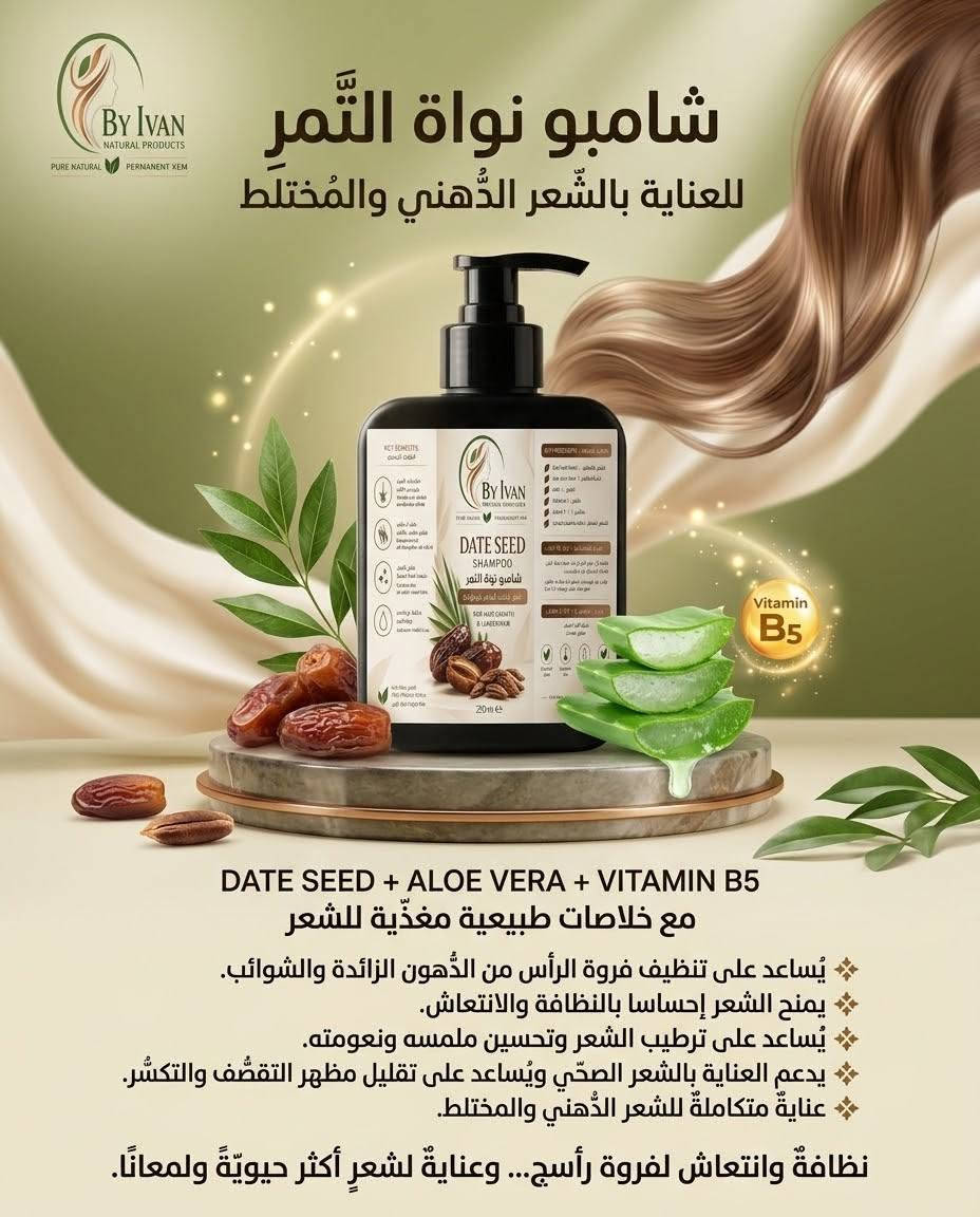 اللهم صلِّ وسلم على نبينا محمد ﷺ 🤍

🔥 عروض قوية من BY IVAN NATURAL PRODUCTS 🔥

حبايبنا، نزلنالكم عروض مميزة وأسعار قوية على مجموعة مختارة من منتجاتنا للعناية بالشعر والبشرة 🌿

📸 تفاصيل المنتجات مكتوبة بالصور، والأسعار موجودة تحت كل صورة.

⚠️ العروض تشمل المنتجات الموضحة فقط.

لا تفوتون الفرصة، اختاروا منتجاتكم المفضلة وراسلونا للطلب 🛍️💚
ملاحظة: كل المنتجات نفس الصور بدون اختلاف ❤️
BY IVAN NATURAL PRODUCTS

نص مكتوب في الصور:
- الجمال الطبيعي، العناية الفائقة
- يحتوي على:
- • بروتين الحرير الطبيعي
- • زبدات طبيعية
- • البانثينول - فيتامين B5
- معالج: يمنح الشعر قوة ولمعان
- طبيعي
- خال من البارابين
- سرّ شعرك اللامع
- HAIR CONDITIONER
- بلسم الشعر
- 300 ml
- كريم بديل الزيت بجوز الهند العضوي والمكاديميا ترطيب الشعر الجاف النعومة الحريرية السيطرة على الهيشان سهولة التصفيف النعومة الحريرية ودّعي مظهر الجفاف والهيشان... ودلّلي شعراج بنعومة ولمعان جوز الهند والمكاديميا.
- ماسك الكثيرا للشعر بالجوز الهند العضوي والفيتامينات المغذية KATHIRA + ORGANIC COCONUT NOURISHING HAIR MASK طريقة الاستخدام: 1. يُوزّع من الجذور حتى الأطراف. 2. يُترك على الشعر لمدة ساعتين. 3. يُغسل الشعر جيدًا بعد انتهاء المدة. تنعيم الشعر الترطيب والعناية تغذية الشعر تقليل التكسر دلّلي شعرج من الجذور للأطراف...
- BY IVAN NATURAL PRODUCTS زبدة الشعر بالشيا والأفوكادو SHEA & AVOCADO NOURISHING HAIR BUTTER تركيبة غنية للعناية بالشعر، تساعد على ترطيبه وتغذيته وحمايته من تأثيرات العوامل الخارجية، لتمنحه مظهرًا صحيًا وناعمًا ولامعًا. زبدة الشيا + الأفوكادو / SHEA BUTTER + AVOCADO BY IVAN HAIR BUTTER العناية بالشعر من المؤثرات الخارجية: تساعد على تقليل تأثير الجفاف والاحتكاك والعوامل البيئية التي قد تؤثر في مظهر الشعر وملمسه. ترطيب الشعر: تساعد على تنعيم الشعر والحد من الشعور بالجفاف والخشونة. تغذية الشعر: تمنح الشعر عناية غنية تساعد على تحسين ملمسه ومظهره. العناية بأطراف الشعر: تساعد على تحسين مظهر الأطراف الجافة والمتعبة وتقليل التكسر الناتج عن الاحتكاك والتصفيف. سهولة التصفيف: تساعد على جعل الشعر أكثر انسيابية ومرونة وأسهل في الترتيب. النعومة واللمعان: تساعد على منح الشعر ملمسًا حريريًا ومظهرًا أكثر حيوية ولمعانًا. تقليل التشابك: تساعد على تسهيل تصفيف الشعر وتقليل الاحتكاك أثناء التمشيط. مظهر صحي وحيوي: تمنح الشعر مظهرًا مرتبًا وناعمًا ولامعًا. - حماية وعناية من الطبيعة... دللي شعرج بغنى الشيا والأفوكادو... نعومة تغلف شعرج ولمعان يبرز جماله. لعناية تمنحه النعومة والحيوية.
- زبدة الشعر بالحمضيات واللوز الحلو CITRUS & SWEET ALMOND NOURISHING HAIR BUTTER زبدة الحمضيات + زبدة اللوز الحلو CITRUS BUTTER + SWEET ALMOND BUTTER تركيبة غنية للعناية بالشعر وتسهيل تصفيفه، تمنحه ملمسًا ناعمًا ومظهرًا صحيًا ولامعًا. تساعد على تغذية الشعر ومنحه ملمسًا ناعمًا وحريريًا. تمنح الشعر نعومة عالية وتساعد على تحسين ملمسه. تساعد على تسهيل تصفيف الشعر وتقليل التشابك. تساعد على تقليل الاحتكاك الذي قد يساهم في تكسر الشعر أثناء التصفيف. تمنح الشعر مظهرًا أكثر حيوية ولمعانًا. تساعد على تنعيم أطراف الشعر وتحسين مظهرها. مناسبة للعناية بالشعر ومنحه مظهرًا مرتبًا وانسيابيًا. «نعومة تدلّل شعرج... ولمعان يبرز جماله، مع عناية الحمضيات واللوز الحلو.»
- شامبو نواة التّمر للعناية بالشّعر الدّهني والمُختلط By Ivan DATE SEED + ALOE VERA + VITAMIN B5 مع خلاصات طبيعية مغذيّة للشعر يُساعد على تنظيف فروة الرأس من الدهون الزائدة والشوائب. يمنح الشعر إحساسا بالنظافة والانتعاش. يُساعد على ترطيب الشعر وتحسين ملمسه ونعومته. يدعم العناية بالشعر الصحي ويساعد على تقليل مظهر التقصف والتكسّر. عناية متكاملة للشعر الدهني والمختلط. نظافة وانتِعاش لفروة رأسِج... وعنايةٍ لشعرٍ أكثر حيويّةً ولمعانًا.
- Green Tea Extract: Helps balance sebum and purify skin. خلاصة الشاى الأخضر: يساعد علي توازن إفراز الدهون وتنقية البشرة. Zinc PCA: Helps reduce the appearance of large pores and control sebum. زنك بي سي إيه: زنك بي سي إيه: يساعد على تقليل مظهر المسامات الواسعة والتحكم في الدهون. Aloe Vera: Helps soothe and hydrate without oily shine. الصبار: يساعد على تهدئة البشرة وترطيبها بدون لمعان زيتي. Nourishing Vitamins: Helps nourish and maintain healthy radiance. فيتامينات مغذية: على تساعد على تساعد على تغذية البشرة والحفاظ على نضارتها الصحية. deep pore cleansing and size reduction تنظيف عميق للمسامات وتقليل مظهرها الواسع sebum regulation for balanced skin تنظيم وإعادة توازن الدهون calming and reduced shine تهدئة البشرة وتقليل اللمعان balanced hydration and vitamin nourishment ترطيب متوازن وتغذية مضاعفة for clear, smooth, and vibrant skin مظهر صافٍ وناعم ومفعم بالحيوية
- ميريدا... سر العناية بشعرك من الجذور
- سيروم مغذّ لدعم كثافة الشعر وحيويته
- MERIDA HAIR GROWTH & DENSITY SERUM
- 12 NOURISHING OILS + HAIR VITAMINS
- قوة الزيوت الطبيعية - 12 Nourishing Oils
- نعمومة وتغذية - Sweet Almond Oil
- ترطيب وعناية - Castor Oil
- عناية نباتية متكاملة - Sesame Oil
- عناية متكاملة لشعر الرأس واللحية
- تغذية وحيوية - Hair Vitamins
- عناية مركّزة من الجذور... لشعر أكثر كثافة وحيويّة
- تونر إنبات وكثافة الشعر والعناية بفروة الرأس
- Black Pepper Extract - عناية مركزة بالجذور
- Clove Extract - عناية نباتية بفروة
- Clove Extract
- Scalp Care - نظافة وانتعاظ
- Scalp Care
- Hair Density
- môôir katha - مظهر أكثر كثافة
- BLACK PEPPER EXTRACT + CLOVE EXTRACT