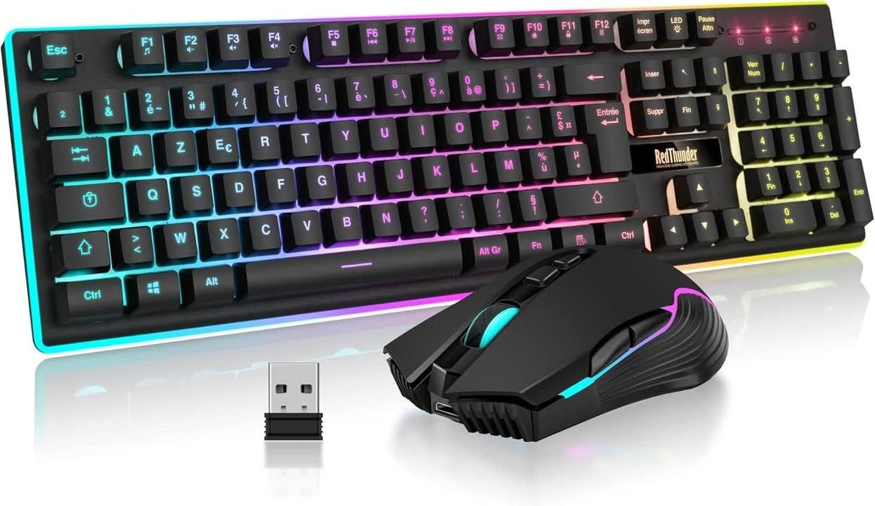 جدید شحن تایب سی لید RGB پتاریە کبیر ماوس کیورد

نص مكتوب في الصور:
- KIT SANS FIL RECHARGEABLE TROIS GROUPES D'EFFET DE LUMIÈRE ARC-EN-CIEL RAINBOW LED LIGHT USB CHARGING 2.4GHz WIRELESS CONNECT 19 KEYS NOT CONFLICT MECHANICAL FEELING
- SUPER DURÉE DE VIE DE LA BATTERIE SUITE DE JEU RECHARGEABLE 3000mA CLAVIER 800mA SOURIS
- 7° DESIGN ERGONOMIQUE SE CONSACRE À LA MEILLEURE EXPÉRIENCE RÉCEPTEUR USB