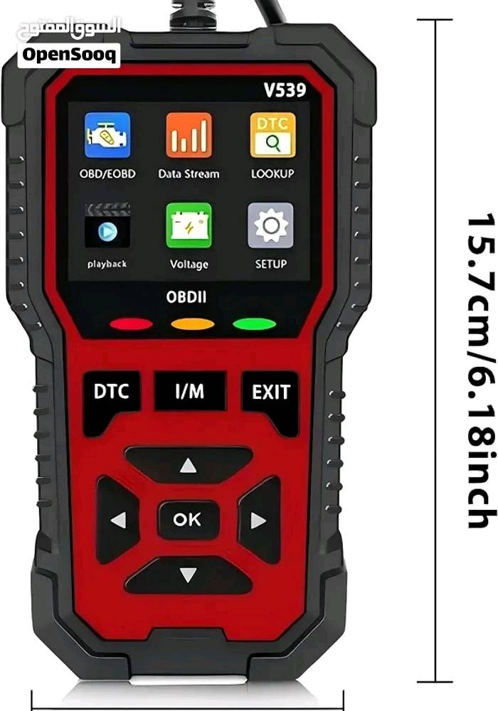 جهاز فحص وتشخيص أعطال السيارات الاحترافي OBD2 (موديل V539
تخلص من تكاليف الورشات واعرف سبب ضوء المحرك (Check Engine) بنفسك وبكل سهولة! جهاز عملي ودقيق جداً لقراءة وإطفاء الأعطال ومتابعة أداء السيارة.
 أهم المميزات والمواصفات:
 قراءة ومسح الأعطال: قراءة جميع أكواد أعطال المحرك (DTC) وإطفاء لمبة Check Engine بضغطة زر.
 مكتبة أعطال ضخمة: يحتوي على مكتبة تضم أكثر من 35,901 كود عطل لمعرفة سبب المشكلة باللغة والشرح الواضح.
 بيانات حية (Live Data): عرض قراءات الحساسات المباشرة أثناء تشغيل السيارة (السرعة، الحرارة، تدفق الهواء، الخ).
 فحص فولتية البطارية: قياس دقيق لفولتية البطارية ونظام الشحن.
 شاشة ملونة: شاشة واضحة بحجم 2.4 / 2.8 إنش مع إشارات ضوئية ملونة لتوضيح حالة الاتصال (أخضر: متصل / أحمر: قراءة عطل / أصفر: فشل الاتصاعم 10 ).
 سهل الاستخدام (Plug & Play): يربط مباشرة على فيشة الـ OBD2 (16-pin) بدون الحاجة لبطاريات خارجية أو شحن.
 حجم مدمج ومقاوم للظروف الصعبة: أبقاده (15.7 سم × 8 سم) هاندي ومريح باليد.
 الحالة والملحقات:
الحالة: جديد بالكرتونة (أصلية 100%).
المحتويات: جهاز الفحص V539 + كابل التوصيل OBD2 + الكتالوج.
 السعر: [بغداد]
 المكان: [المشتل]
 التوصيل: متوفر توصيل لجميع المناطق / أو استلام