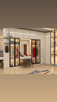 MDF هاي غلوس • زجاج شفاف • ألمنيوم أسود مطفي