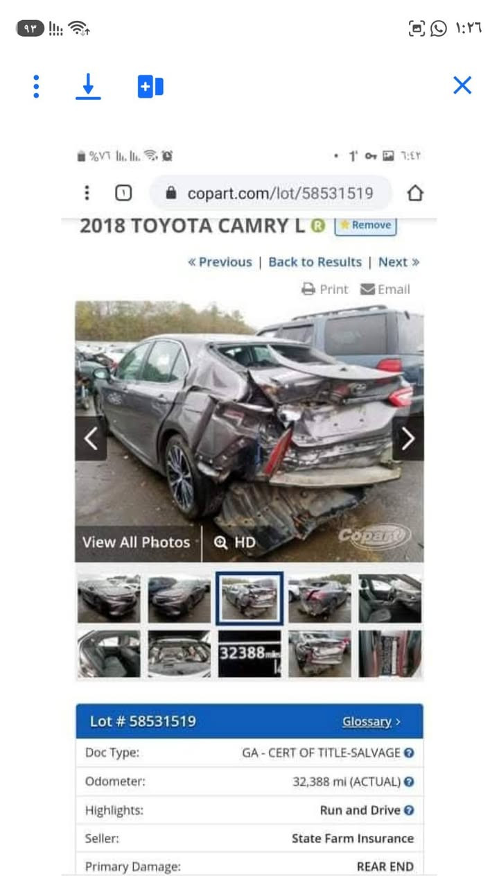 كامري 2018 / Se ماشية 95 ألف بدون أيرباك رقم بغداد بأسمي
السعر 17,200 دولار
***********
