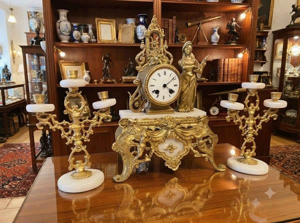 كروب فرنسي قديم ، مكون من ثلاث قطع ( ساعة وشمعدانات من طراز نابليون ) حيث يعود للفترة من اواخر القرن الثامن عشر للامبراطورية الثالثة ، مصنوع يدويا ومرصع  برخام الاردواز ومطعم ومعرق بتفاصيل وزخارف برونزية وارجل على شكل مخالب النسور ،،،
***********     واتساب
كروب فرنسي قديم ، مكون من ثلاث قطع ( ساعة وشمعدانات من طراز نابليون ) حيث يعود للفترة من اواخر القرن الثامن عشر للامبراطورية الثالثة ، مصنوع يدويا ومرصع  برخام الاردواز ومطعم ومعرق بتفاصيل وزخارف برونزية وارجل على شكل مخالب النسور ،،،
