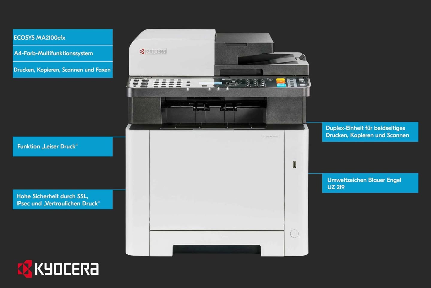 KYOCERA MA2100cwfx طبعة

طابعة ليزرية ملونة 3 في 1

الطباعة والنسخ والمسح الضوئي

سرعة الطباعة : 21 صفحة في الدقيقة A4

dpi 1200 x 1200

سرعة الماسح الضوئي : 30 ورقة في الدقيقة A4

الطباعة على الوجهين

وقت طباعة الصفحة الأولى : 11 ثانية للابيض واسود و 12 ثانية للملون

الذاكرة الاساسية: 512 MB

مزايا الشبكات : Wi-Fi Direct طباعة عبر الهاتف الذكي

(AirPrint. Mopria)

تحتوي على مغذي ورق لاستعمال الاوراق ذات الملمس الخشن

الطابعة جديدة تماماً و السعر 350 مع التخفيض 
هاتف *********** النجف, العراق
