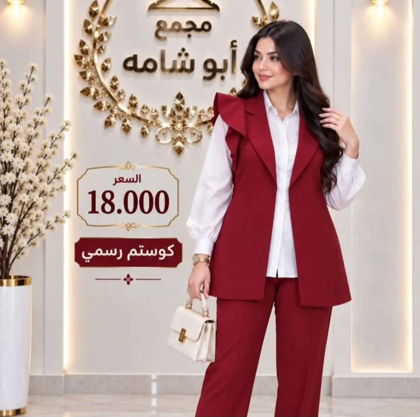 🔥 السعر 18.000 فقط 🔥 ✨ كوستم رسمي 3 قطع ✨ قميص + بيست + بنطلون 🤍 موديل أنيق ومرتب، مناسب للدوام والمناسبات 🌸 متوفر بعدة ألوان مميزة ✨ 📍 مجمع أبو شامه كربلاء – شارع السناتر 📞 للحجز والاستفسار:  *********** *********** 🚚 متوفر توصيل

نص مكتوب في الصور:
- مجمع أبو شامه
- السعر
- 18.000
- كوستم رسمي
- السعر 18.000 كوستم رسمي
- مجتمع أبو شامه السعر 18.000 كوستم رسمي