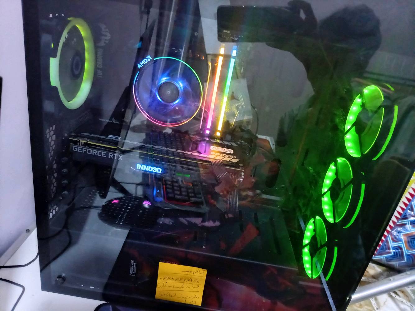 🖥️ مواصفات الـ PC
🎮 GPU: NVIDIA GeForce RTX 2080 8GB
🧠 CPU: AMD Ryzen 7 3700X — 8 Cores / 16 Threads
🧩 Motherboard: ASUS TUF Gaming X570-Plus (Wi-Fi)
💾 RAM: 16GB DDR4
⚡ SSD: Kingston A400 480GB
💽 HDD: Seagate 2TB
🔌 PSU: HyperK 700W
🖥️ Case: GAMEMAX
⚠️ ملاحظة: تم فحص جميع القطع من قبل فني مختص، وجميع القطع تعمل بشكل سليم، باستثناء كرت الشاشة RTX 2080، حيث يحتاج إلى تصليح، والعطل قابل للإصلاح حسب الفحص

( لا يوجد توصيل)
العنوان : بغداد، حي البتول