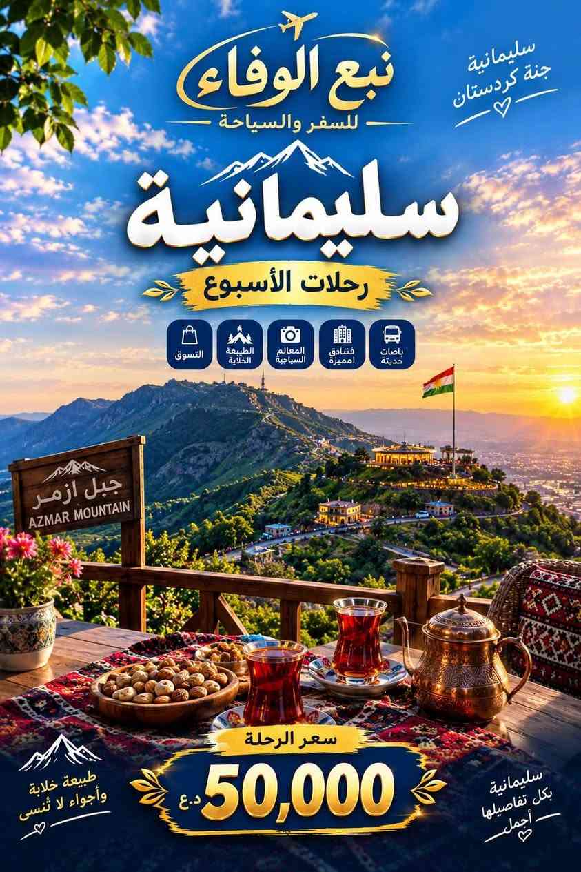 رحلات يوم الاربعاء
اربيل سليمانيه 
السعر شامل سكن نقل جولات سياحيه 
4ايام 🩷
*********** واتس للحجز والاستفسار
