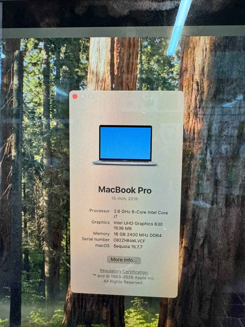 🔥 MacBook Pro 2019 — أداء احترافي بسعر حصري! 🔥

💻 Apple MacBook Pro 2019 – 16 Inch

⚡ المعالج: Intel Core i7 — الجيل التاسع
🚀 سرعة المعالج: تصل إلى 4.8GHz Turbo
🧠 RAM: 16GB DDR4
💾 التخزين: 256GB SSD
🖥️ الشاشة: 16 إنش Retina ✨
🎨 دقة عالية وألوان ممتازة
⌨️ لوحة مفاتيح بإضاءة خلفية
🔊 نظام صوت قوي وواضح

🎯 مناسب لـ:
🎬 المونتاج والتصميم
💻 البرمجة
🏗️ برامج الهندسة
🎨 التصميم والجرافيك
💼 العمل الاحترافي

🔥 سعر حصري لفترة محدودة!

📍 Techno Master – تكنو ماستر
📦 توصيل لجميع المحافظات العراقية
🛠️ فحص الجهاز وضمان المكتب

📞 ***********
📞 ***********
📞 ***********

#MacBookPro #MacBookPro2019 #MacBook #Apple #Corei7 #Gen9 #DDR4 #Retina #TechnoMaster #تكنو_ماستر #ماكبوك #لابتوبات #الموصل #العراق

نص مكتوب في الصور:
- تحفة أبل الفنية! 🍏✨!
- MacBook Pro 2019
- المعالج: Core i7 🚀
- الرام: 16GB ⚡
- التخزين: 256GB SSD 💾
- متوفر الآن في تكنو ماستر! 🔥
- MacBook Pro 15-inch, 2019 Processor 2.6 GHz 6-Core Intel Core i7 Graphics Intel UHD Graphics 630 1536 MB Memory 16 GB 2400 MHz DDR4 Serial number C02ZH04WLVCF macOS Sequoia 15.7.7 More Info... Regulatory Certification TM and (C) 1983-2026 Apple Inc. All Rights Reserved.