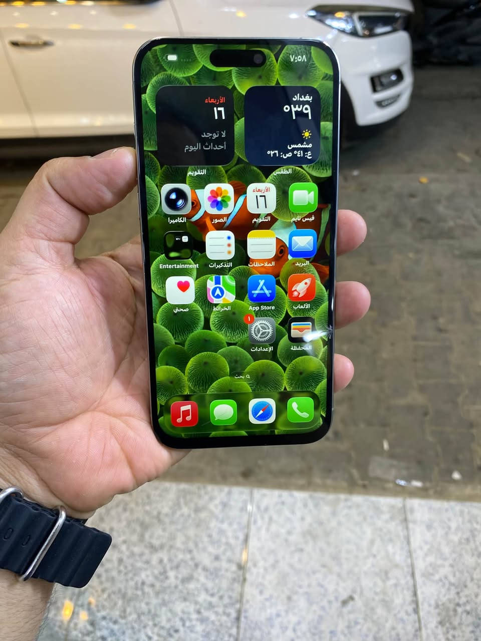 15 برو ماكس الذاكره256 البطاريه87 مستبدل شاشه وبيهه فطر الجهاز ماسترAAA السعر 675 رقمي ***********

نص مكتوب في الصور:
- ٧:٥٨
- حالة البطارية
- عادية
- تعمل بطارية iPhone هذه على النحو المتوقع. حول البطارية والضمان...
- الحد الأقصى للقدرة
- ٨٧٪
- هذا قياس لقدرة البطارية مقارنة بقدرتها عندما كانت جديدة. قد تتسبب القدرة المنخفضة بتقليل ساعات الاستخدام بين عملية الشحن والأخرى.
- عدد الدورات
- ٦٣٨
- هذا هو عدد مرات استهلاك iPhone لقدرة البطارية.
- معرفة المزيد...
- تاريخ التصنيع
- أيار ٢٠٢٤
- أول استخدام
- أيلول ٢٠٢٤
- 7:55
- حول
- الاسم
- iPhone >
- iOS إصدار
- 26.6 <
- اسم الطراز
- iPhone 15 Pro Max
- رقم الطراز
- MU793AA/A
- الرقم التسلسلي
- GVHD703G33
- سجل تاريخ القطع والخدمة
- الأغاني
- الفيديوهات
- الصور
- السعة
- ٢٥٦ غ.ب.
- متوفرة
- ٢٣٠,٨٦ غ.ب.
- عنوان Wi-Fi
- 50:B1:27:28:7F:47