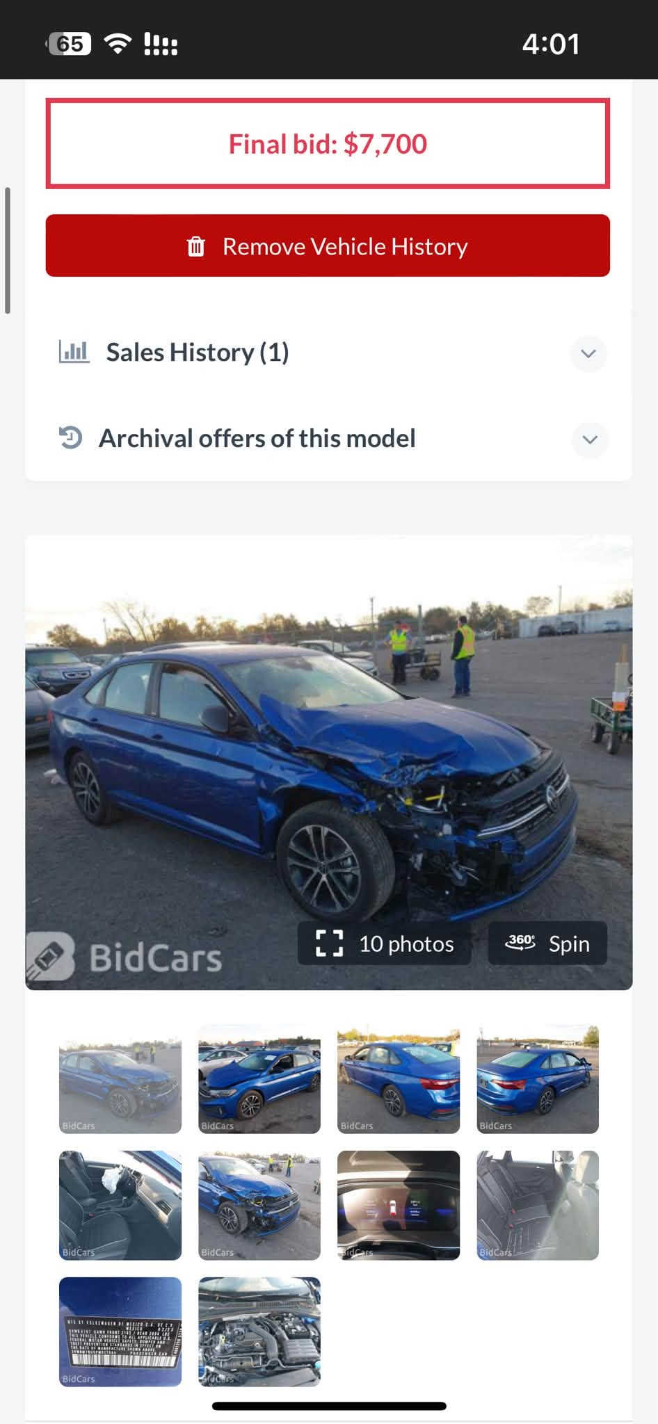 جيتا 2023 للبيع
بيها 3 قطع صبغ 
ماشية 70 الف 
باسمي السيارة 
مكاني بغداد الدورة
للاستفسار ***********

نص مكتوب في الصور:
- 16 LTE 12:12 ucars.pro U C A R S Volkswagen Jetta Sport 2023 3VWBM7BU5PM017564 / Volkswagen / IAAI / تاريخ المبيعات 000-37909776 - 10/27/2023 - IAA Inc. #37909776 معلومات المزاد IAAI مزاد علني 10
- Final bid: $7,700 Remove Vehicle History Sales History (1) Archival offers of this model BidCars 10 photos Spin